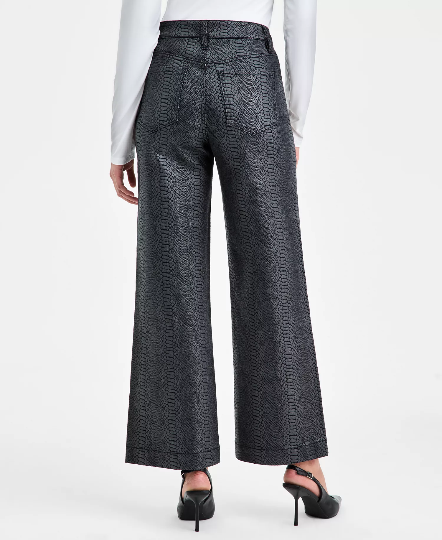 Women's Snakeskin-Print High Rise Wide Leg Jeans, Macy's Exclusive - Black Snk - 0