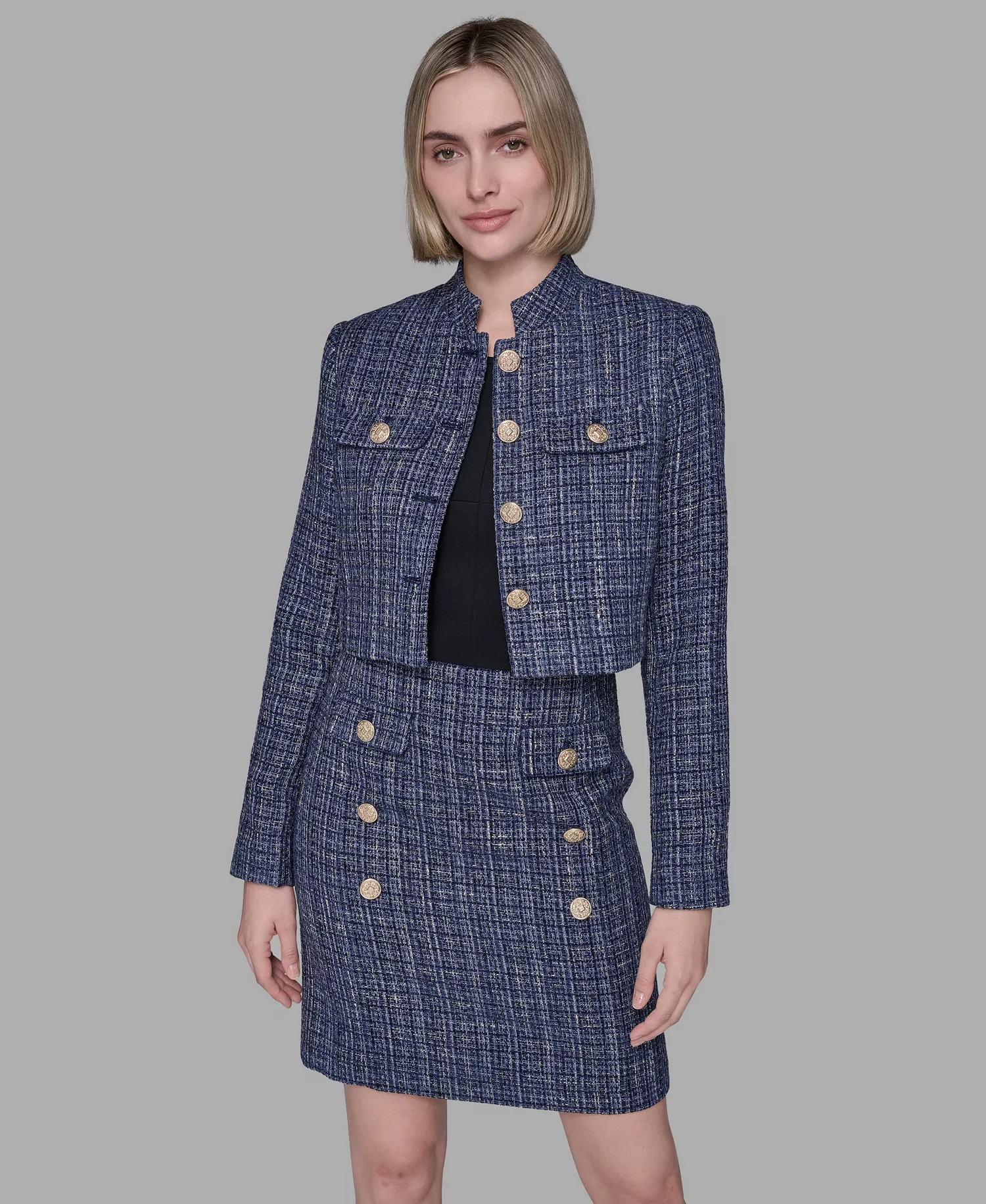 Women's Muti Textured Tweed Jacket - Blue Multi - 10