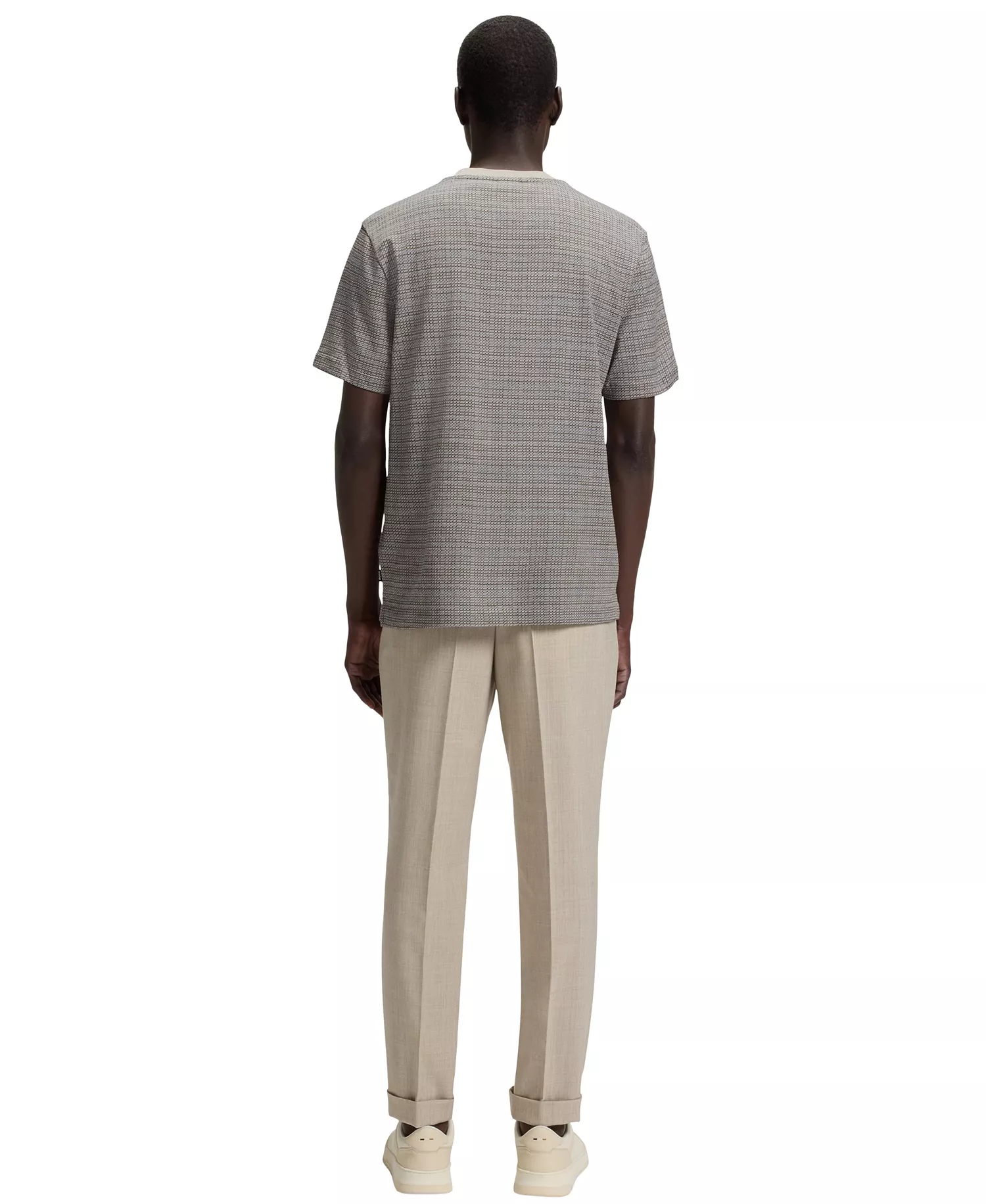 Men's Grid Pattern Mercerized-Cotton T-Shirt - Open White - L