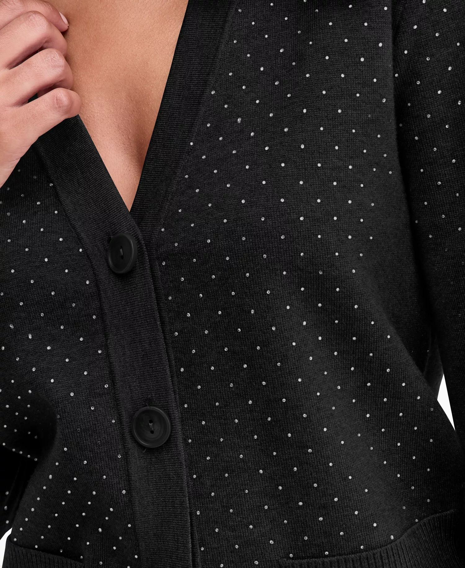 Women's Rhinestone V-Neck Cardigan, Macy's Exclusive - Deep Black - XL