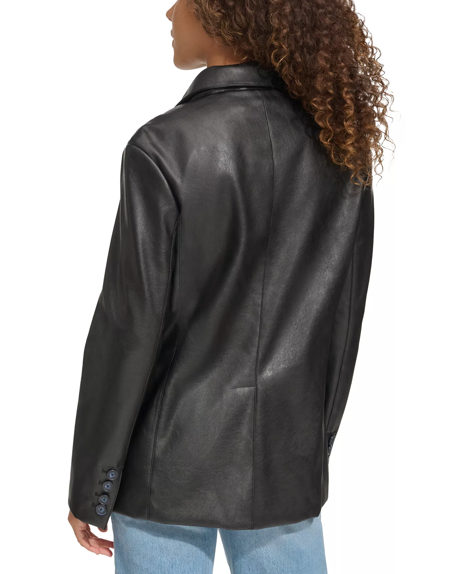Women's Single-Breasted Faux-Leather Blazer - Black - L