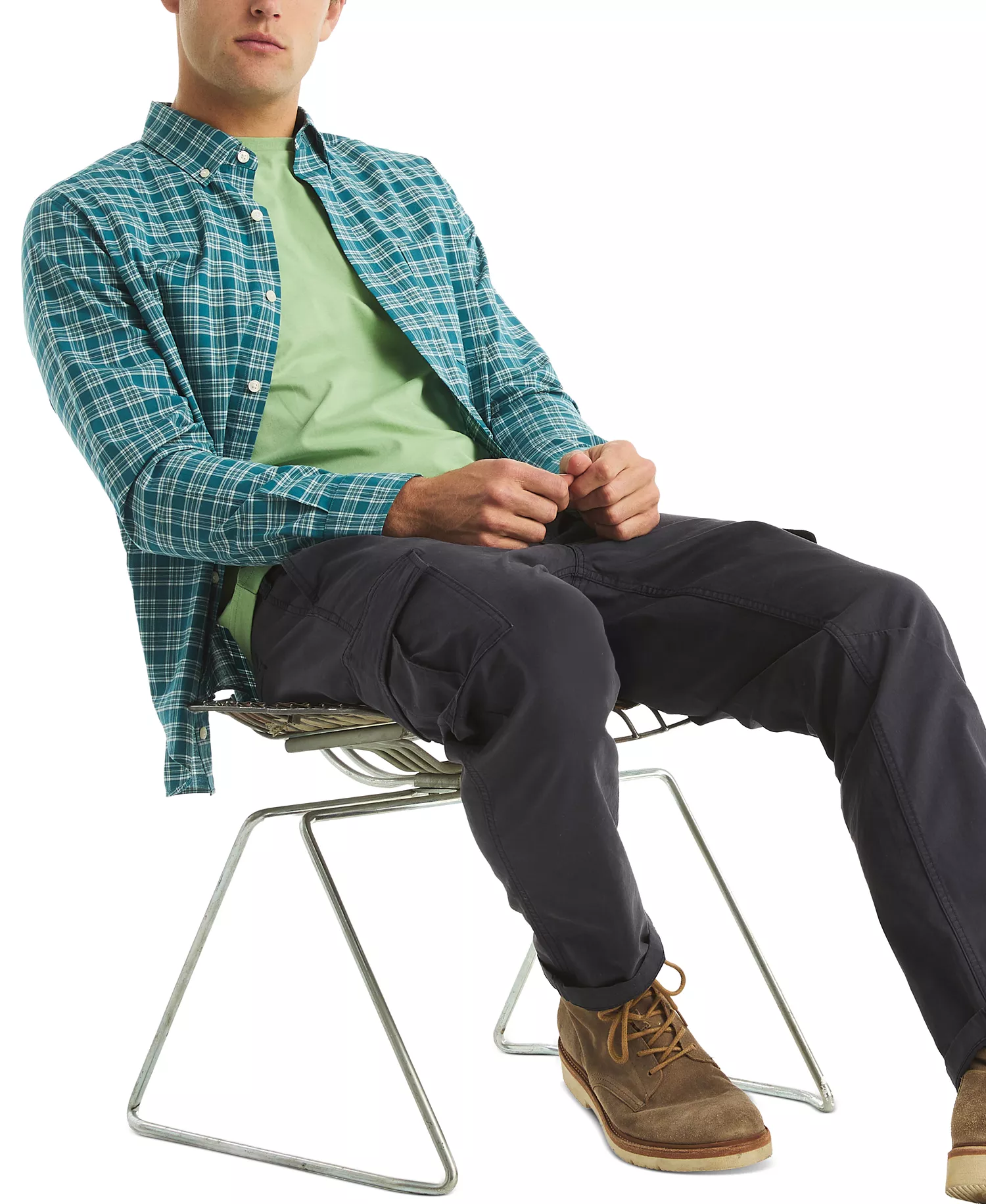 Men's Long Sleeve Plaid Button-Down Shirt - Blue Coral - 2XL