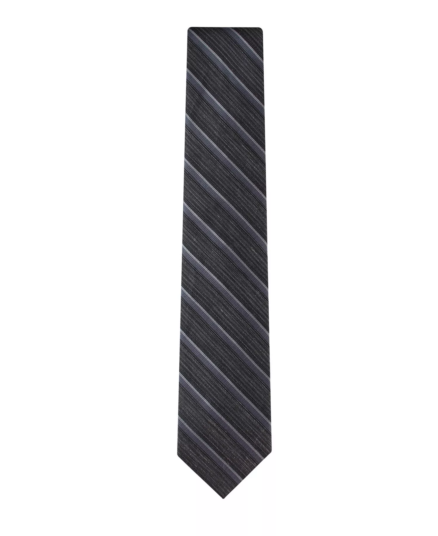 Men's Silk & Linen Blend Striped Tie - Charcoal - ONE SIZE