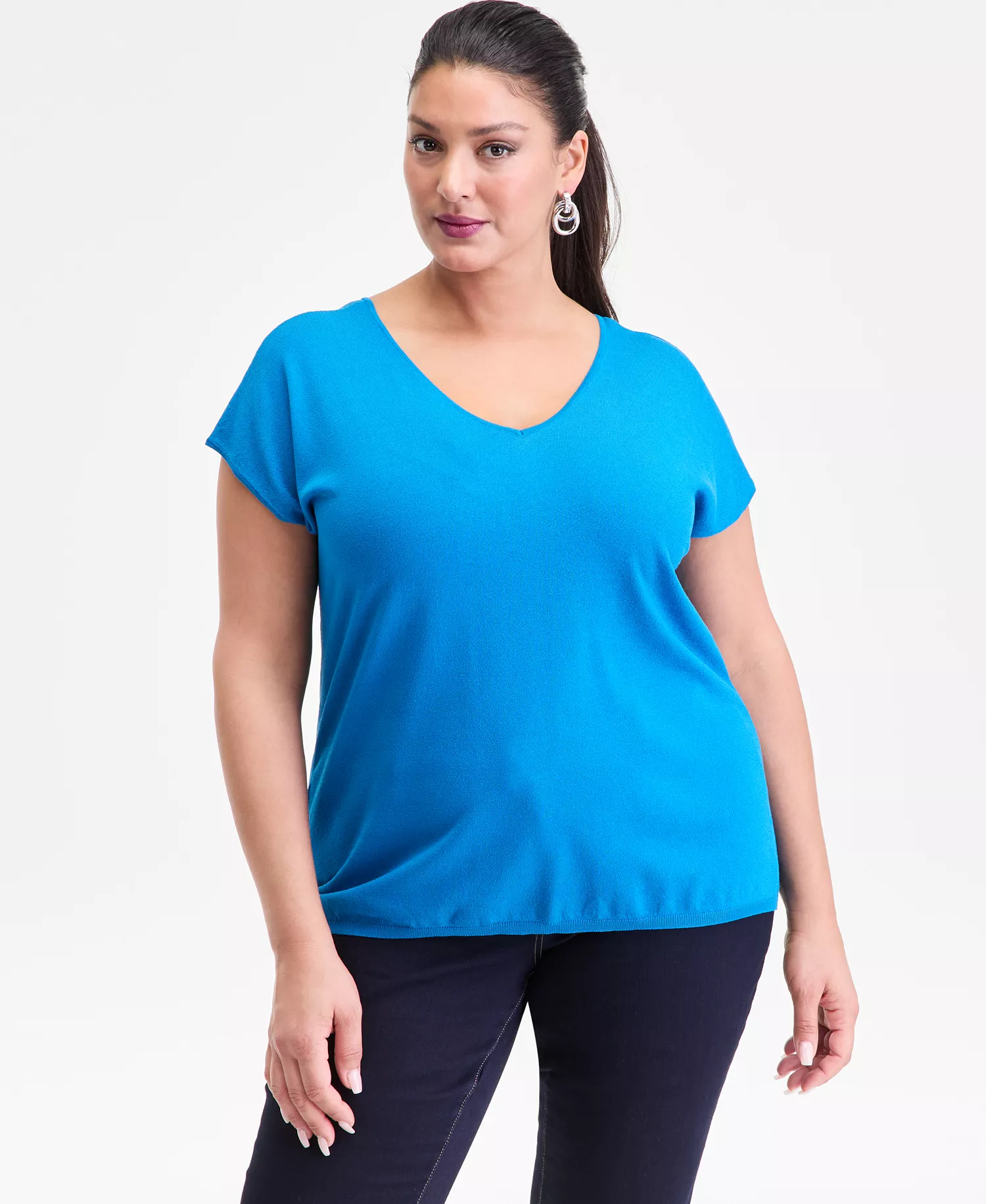 Women's Double V-Neck Dolman-Sleeve Top, Macy's Exclusive - Bijoux Blue - 0X