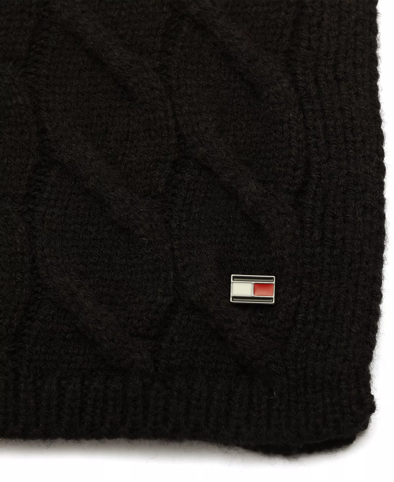 Men's Wide Cable Scarf - Black - ONE SIZE