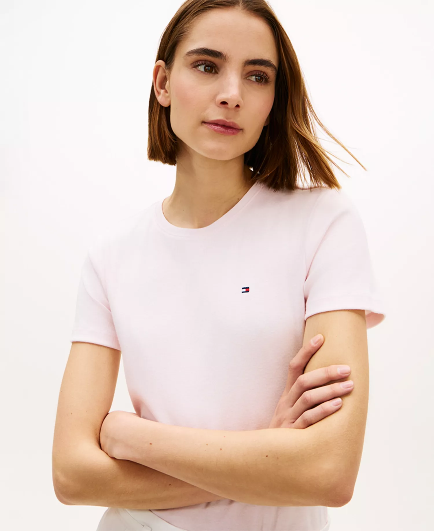 Women's Rib Crew Neck Short-Sleeve Slim T-Shirt - Airy Pink - L