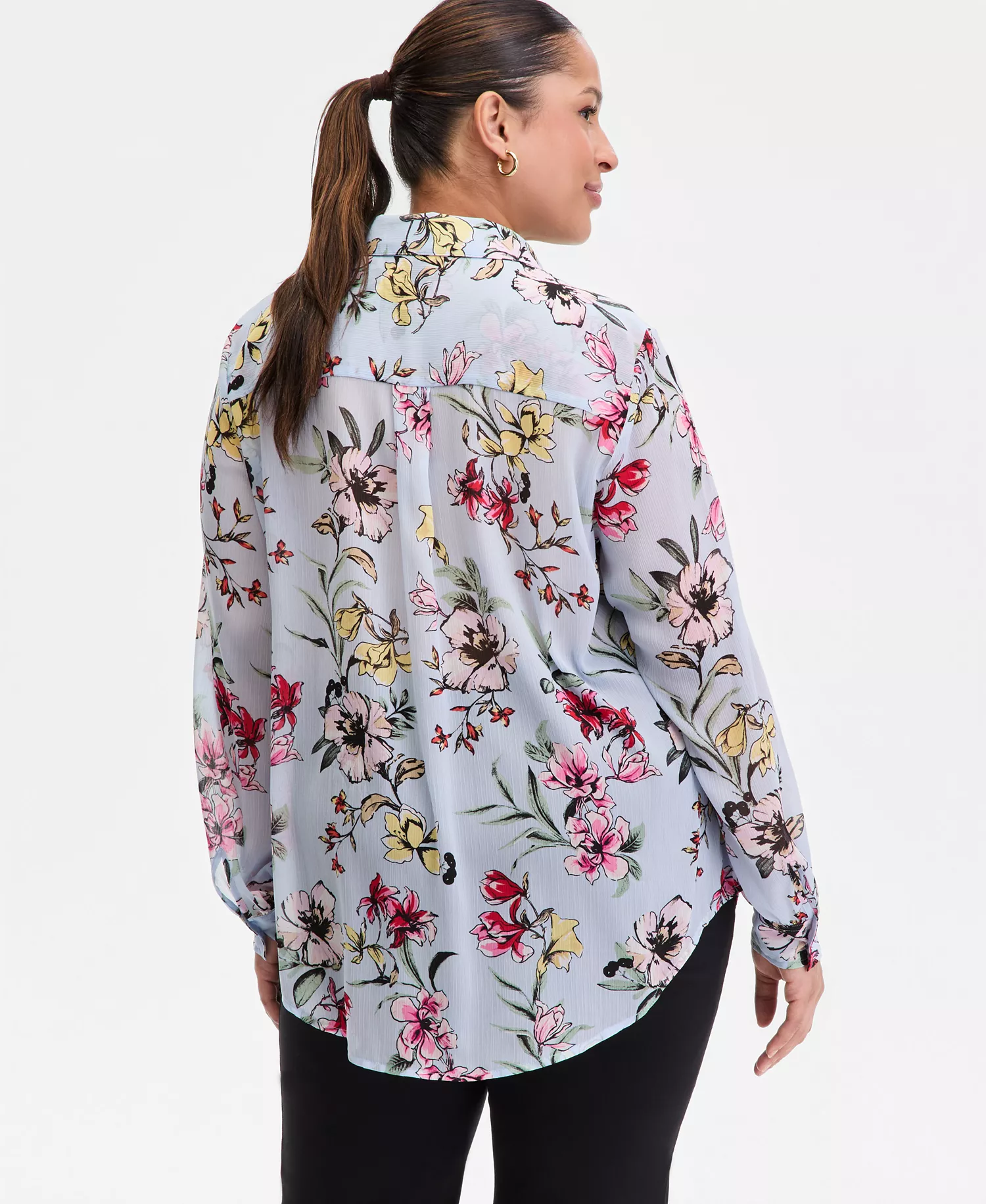 Plus Size Collared Button-Front Shirt, Macy's Exclusive - Dara Blooms - 0X