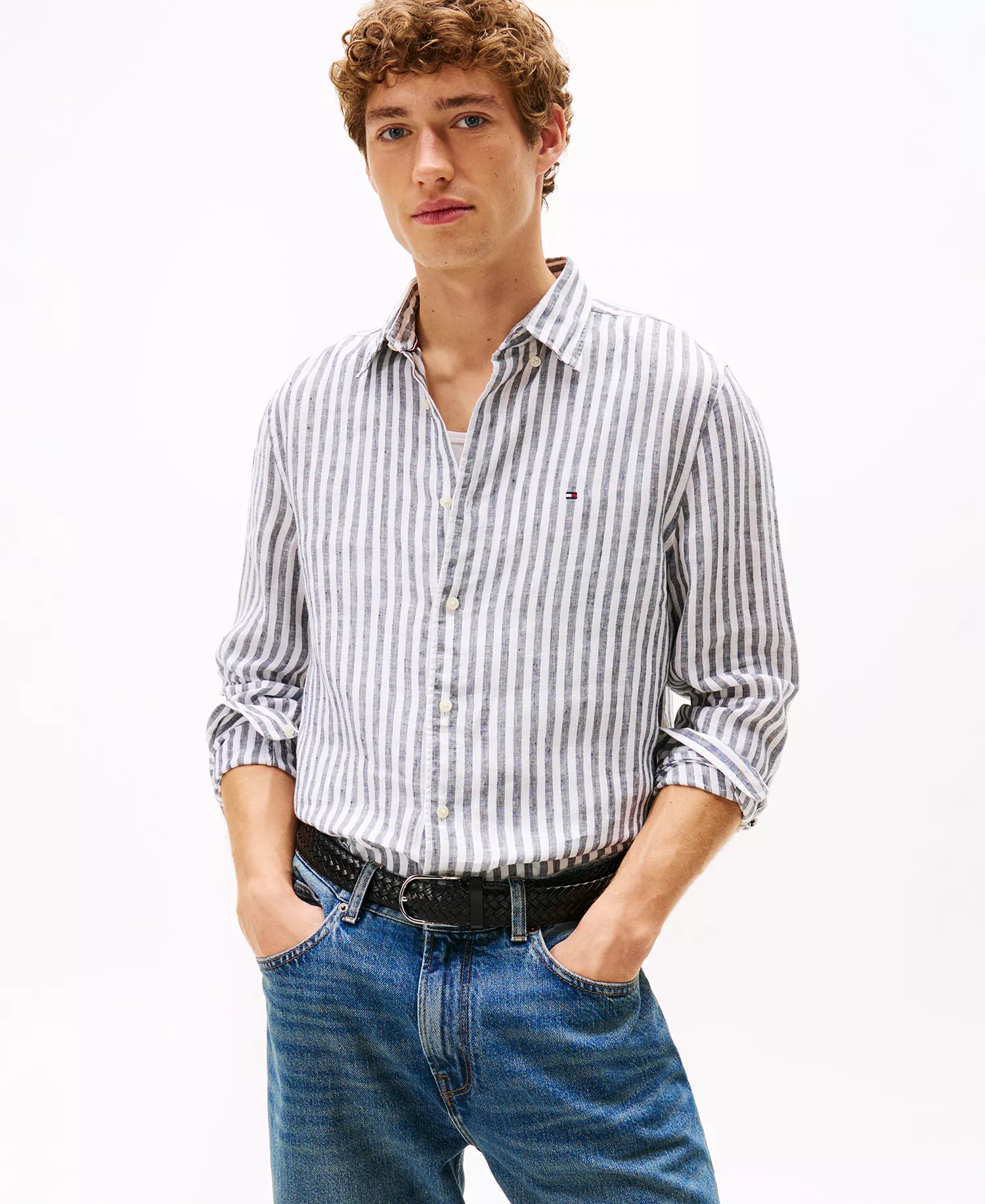 Men's Pigment-Dyed Stripe Linen Button Up Shirt - Desert Sky / Stripe - L