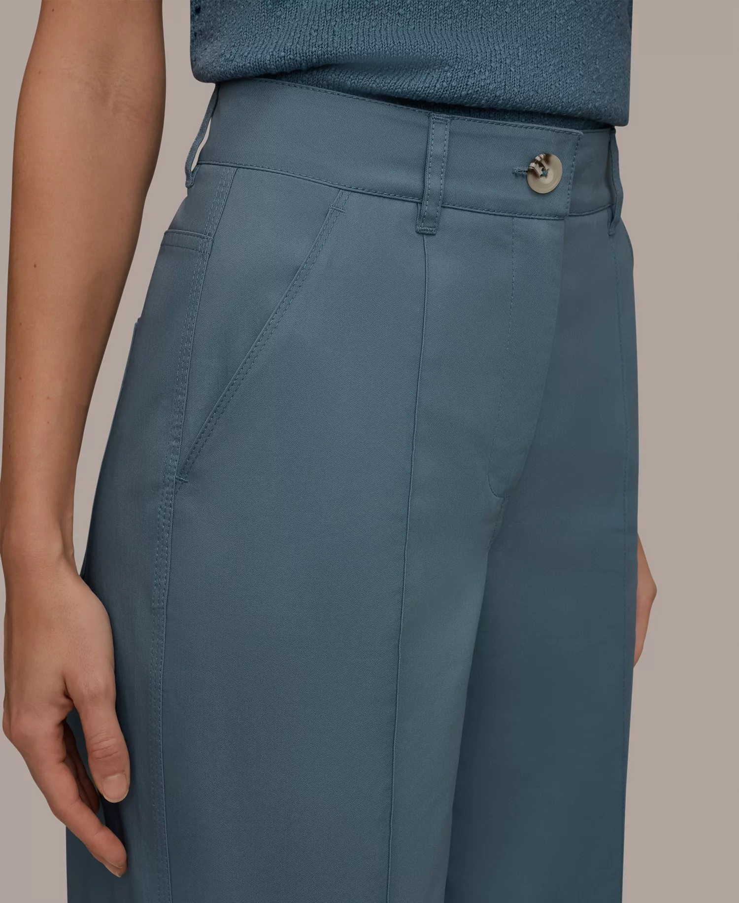 Women's Cotton Twill High-Rise Pintuck Trousers - Washed Indigo - 10