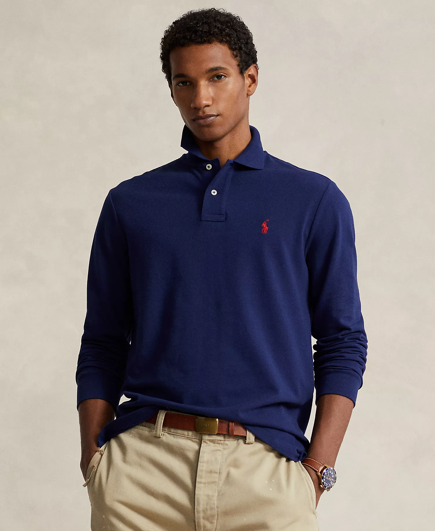 Men's Classic Fit Long Sleeve Mesh Polo - Newport Navy - 2XL