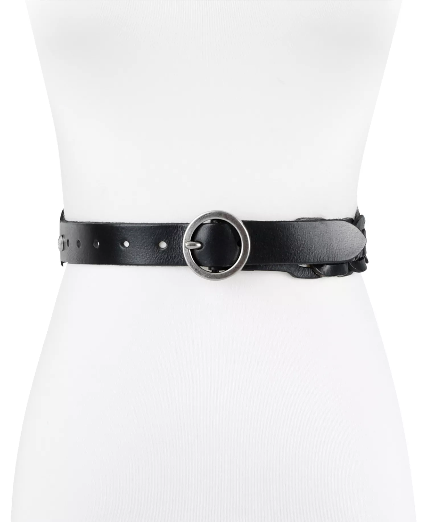 Women's Woven Leather Linked Casual Belt - Black - 2X