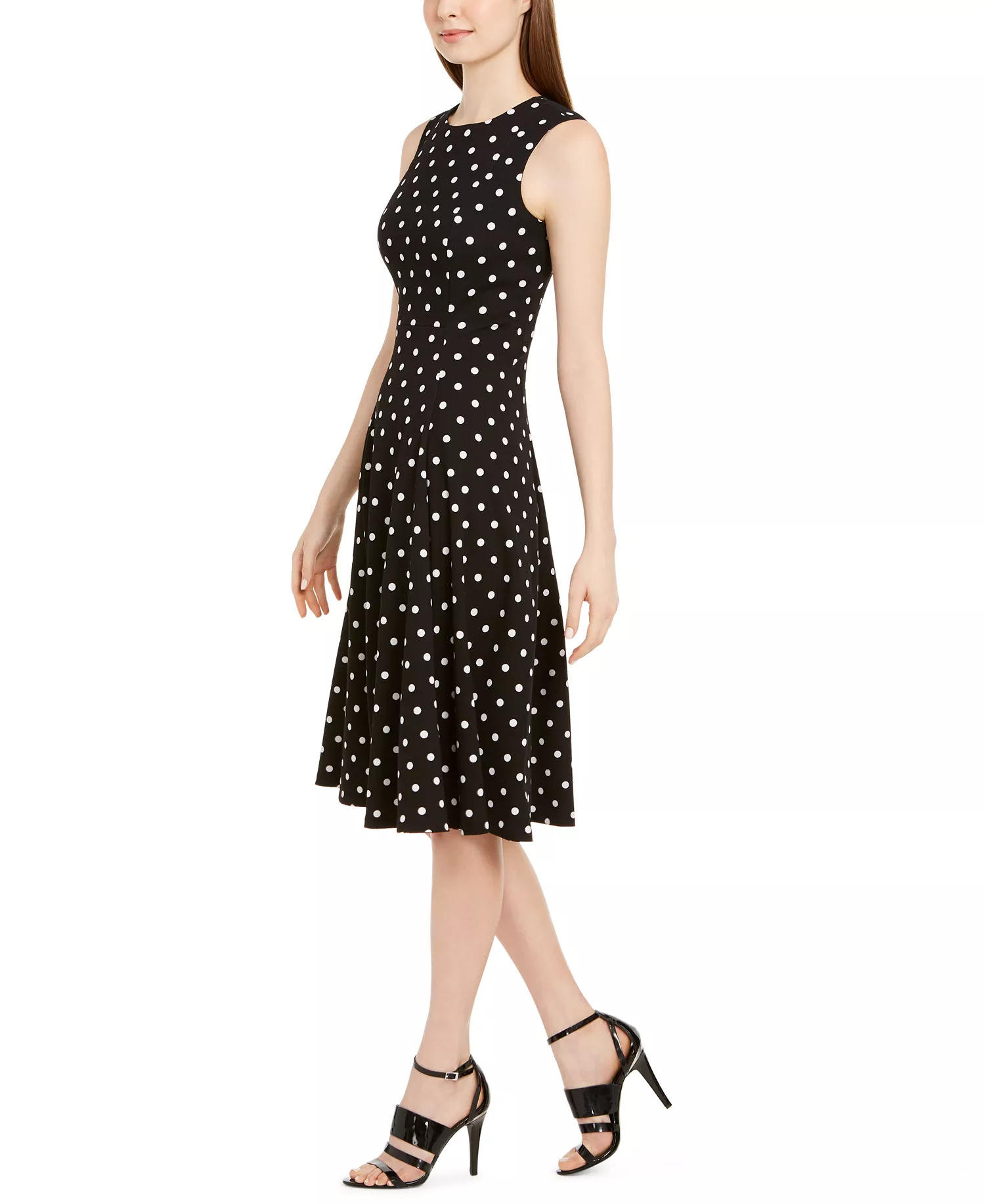 Polka-Dot Fit & Flare Dress - Black/White - 10