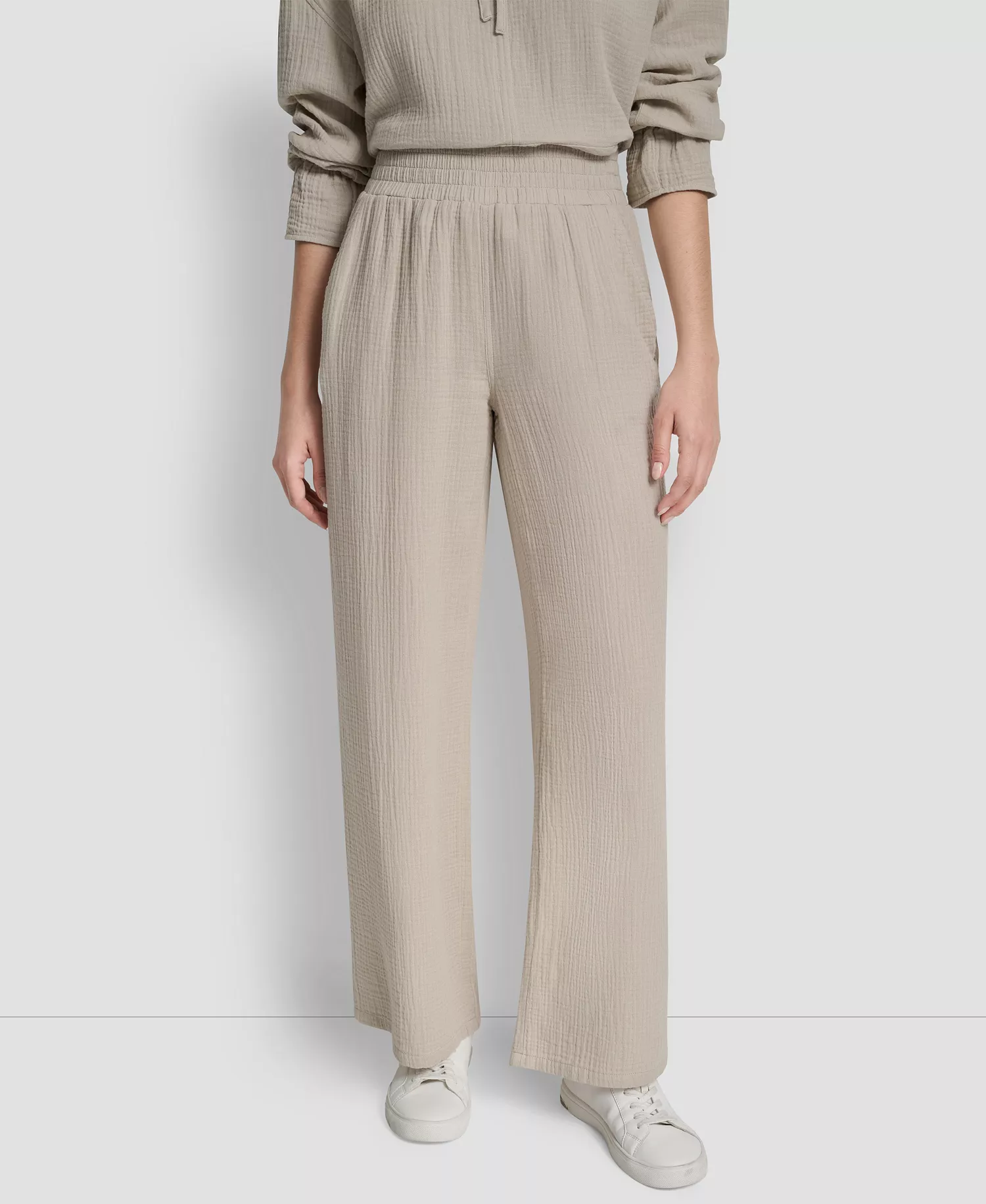 Women's High-Rise Gauze Straight-Leg Pants - Pbl - Pebble - L