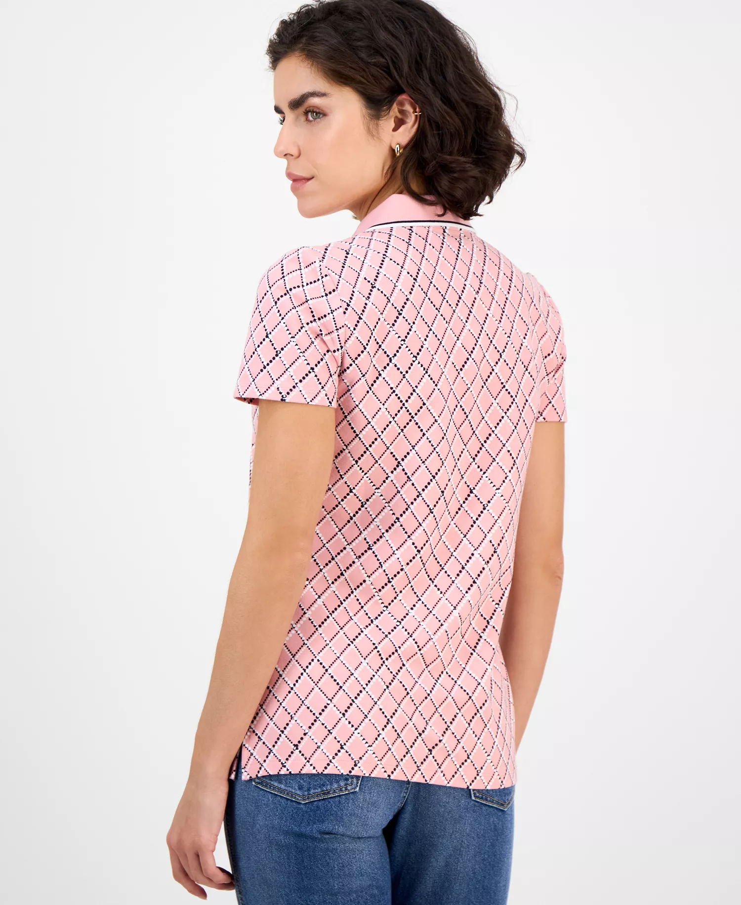 Nautica Women's Argyle Dot Polo Shirt - Bridal Rose Multi - L