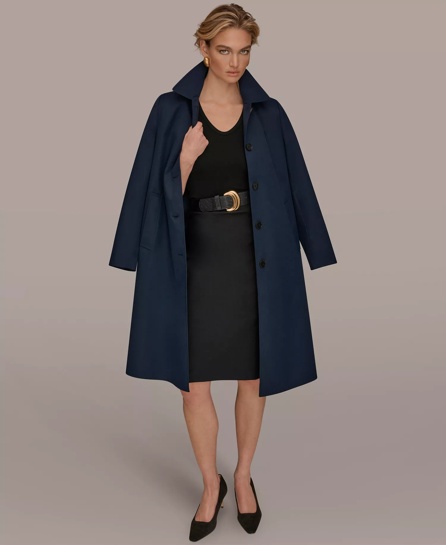 Women's Balmacaan Shirt Collar Coat - Nightfall - L