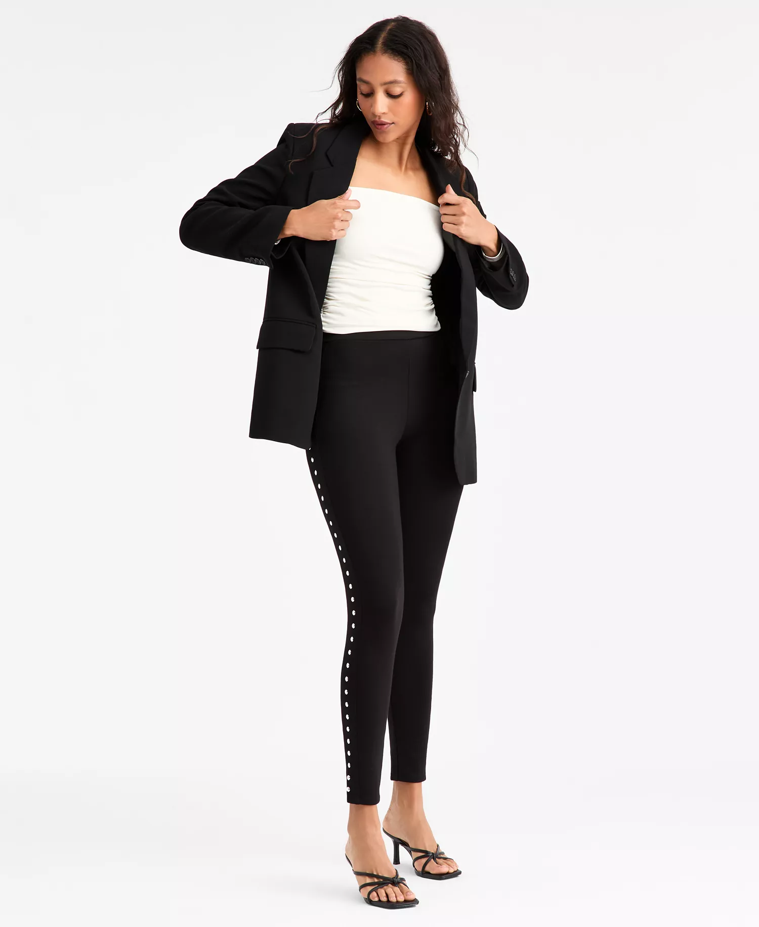 Women's Ponté-Knit Studded Leggings, Macy's Exclusive - Deep Black - M
