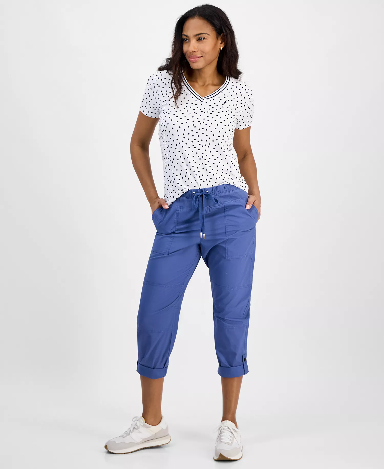 Nautica Women's Polka-Dot Rivera Top - Bright White/ Night Sky - L