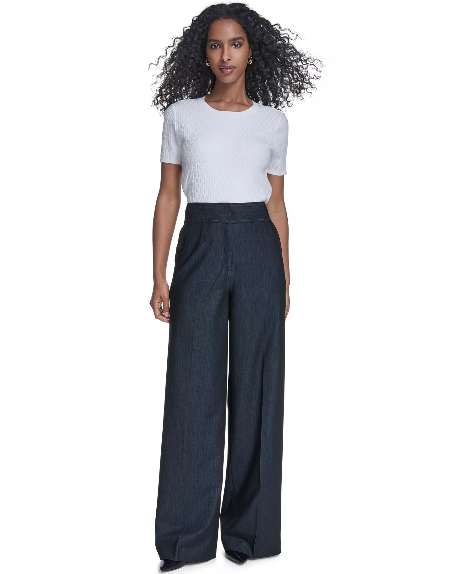 Women's Faux Denim Wide Leg Pants - Indigo - 10