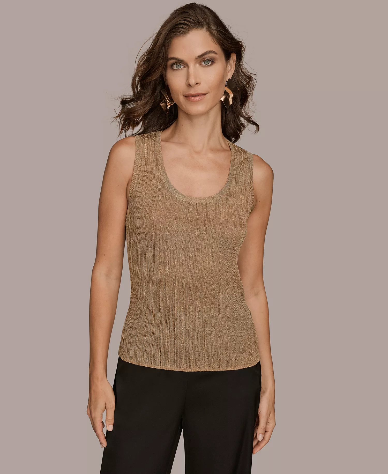 Women's Novelty Sleeveless Scoop Neck Sweater - Gold - L
