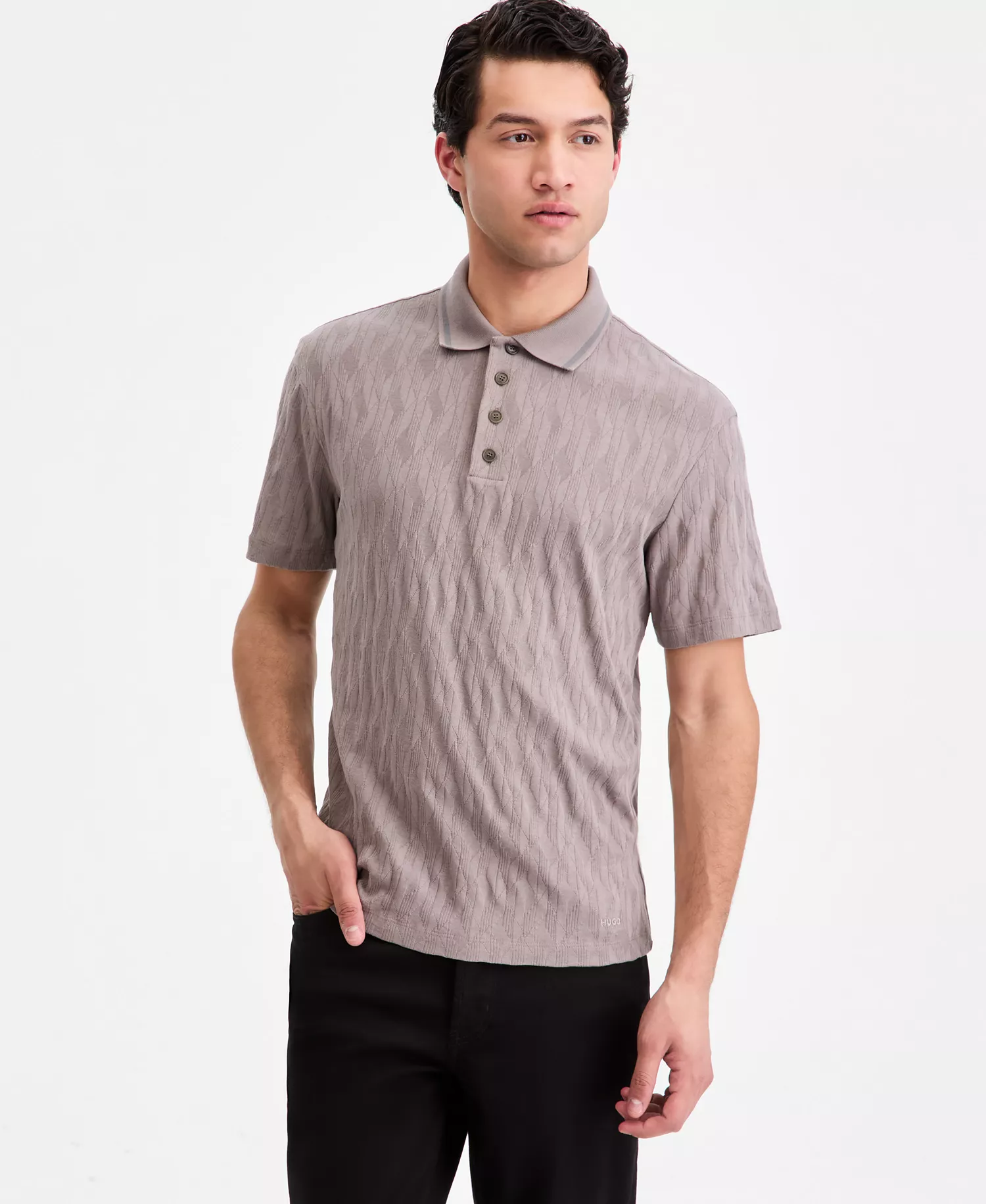 Men's Cotton Jacquard Short-Sleeve Polo Shirt - light/pastel brown - 2XL