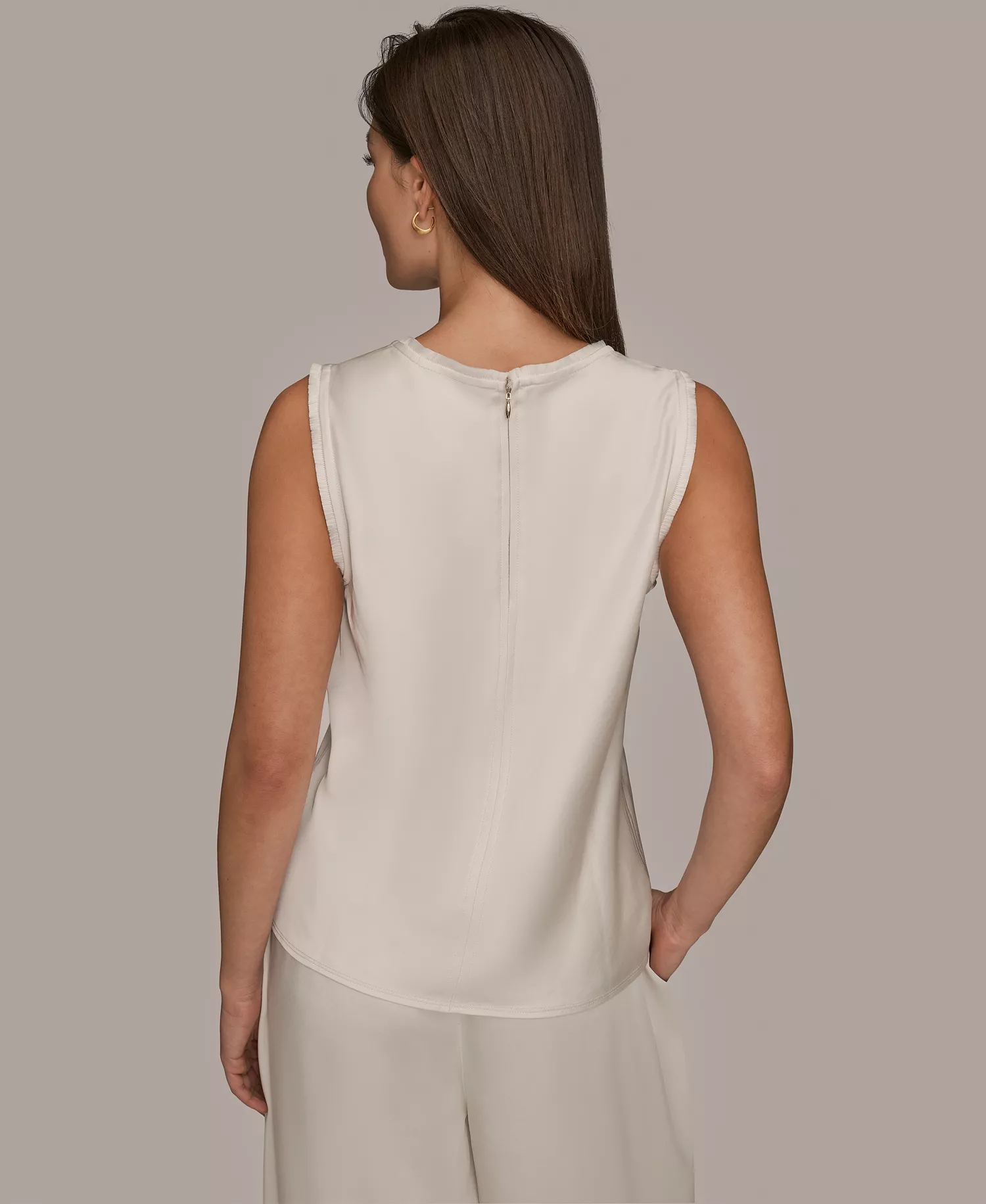 Women's Satin Sleeveless Fringe Trim Blouse - Cream - 10