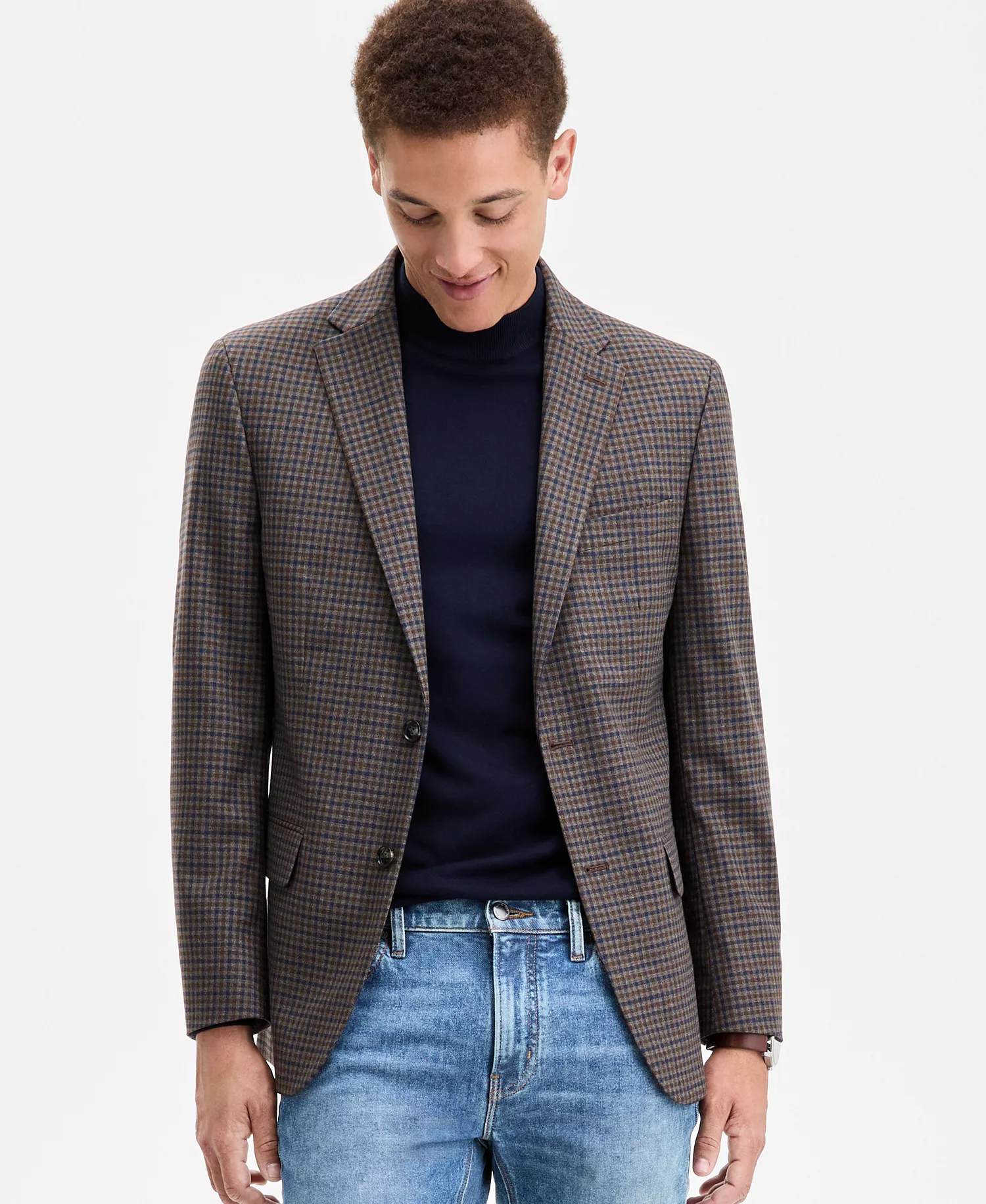 Men's Modern-Fit Check Sport Coat - Brown/Blue - 36R