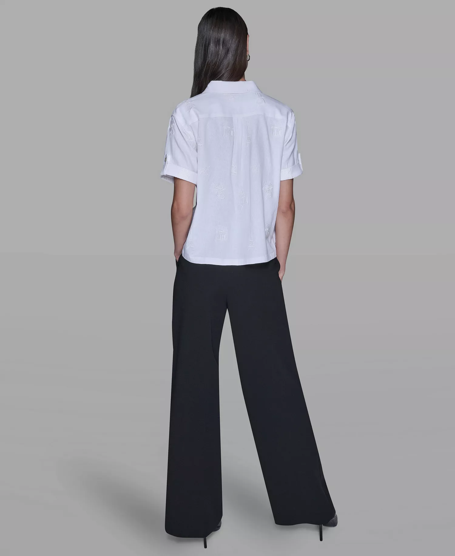 Women's Tonal Embroidered Top - Soft White - L