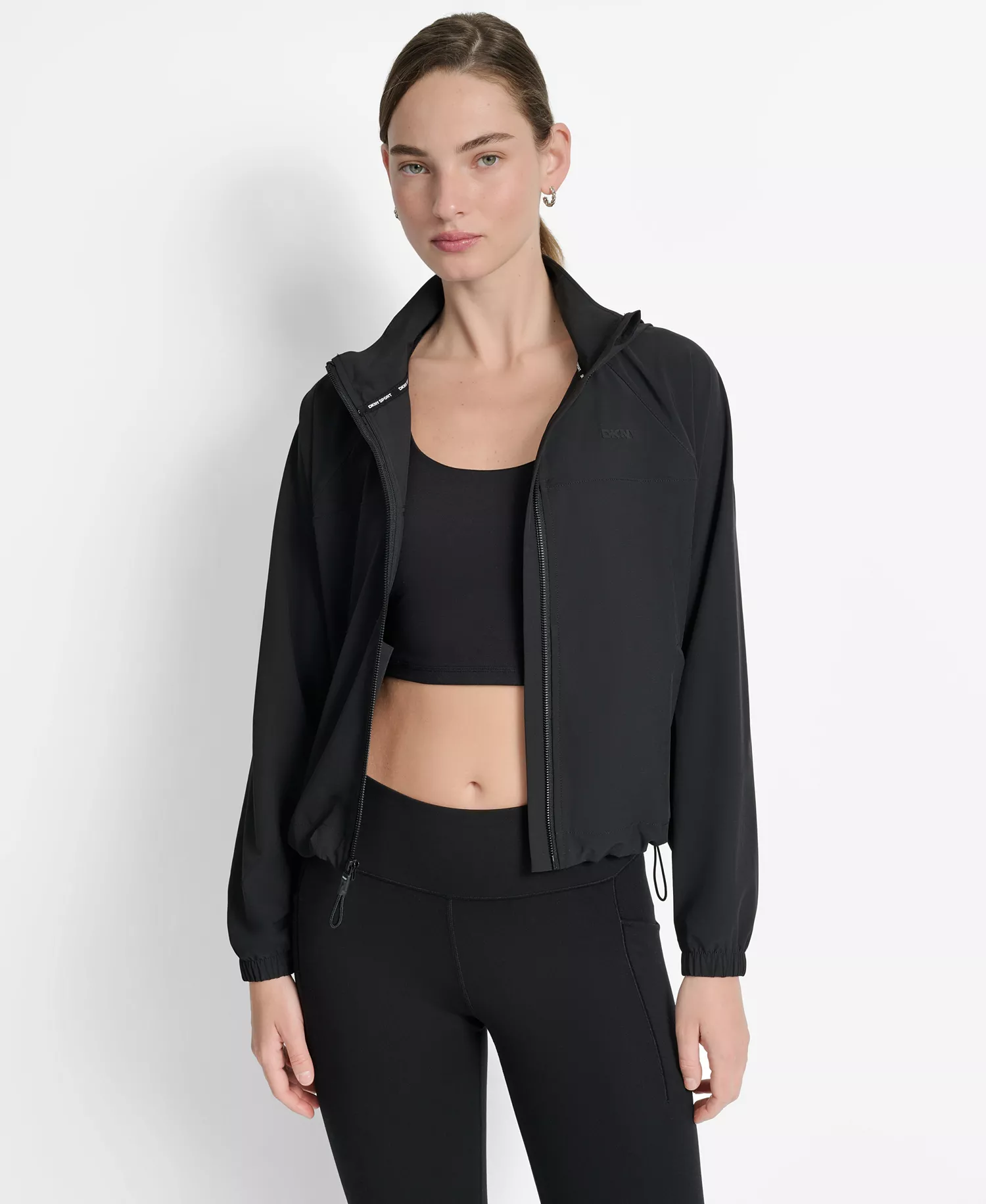 Women's Hooded Jacket with Logo Elastic Detail  - Black - L