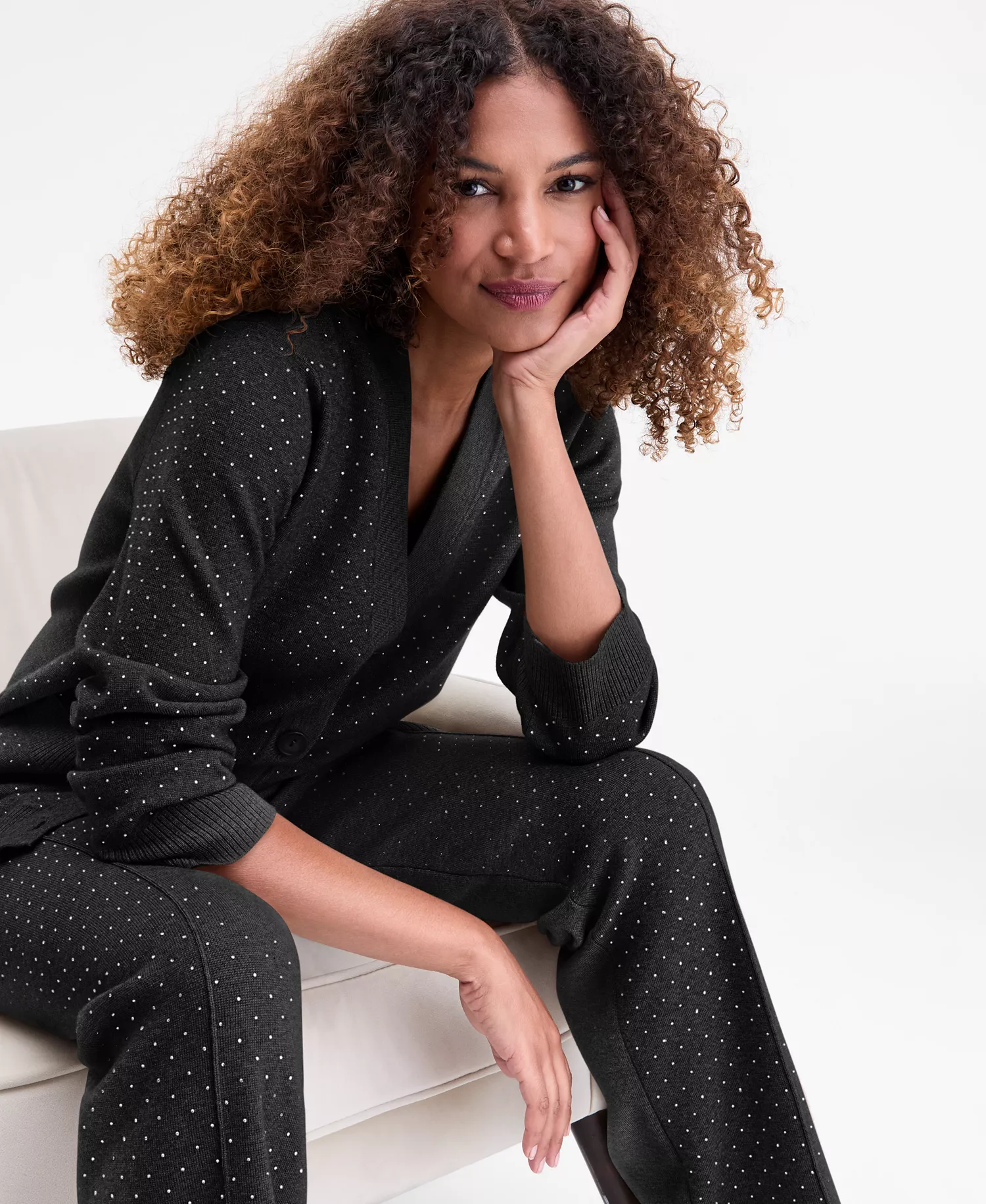 Women's Rhinestone V-Neck Cardigan, Macy's Exclusive - Deep Black - XL