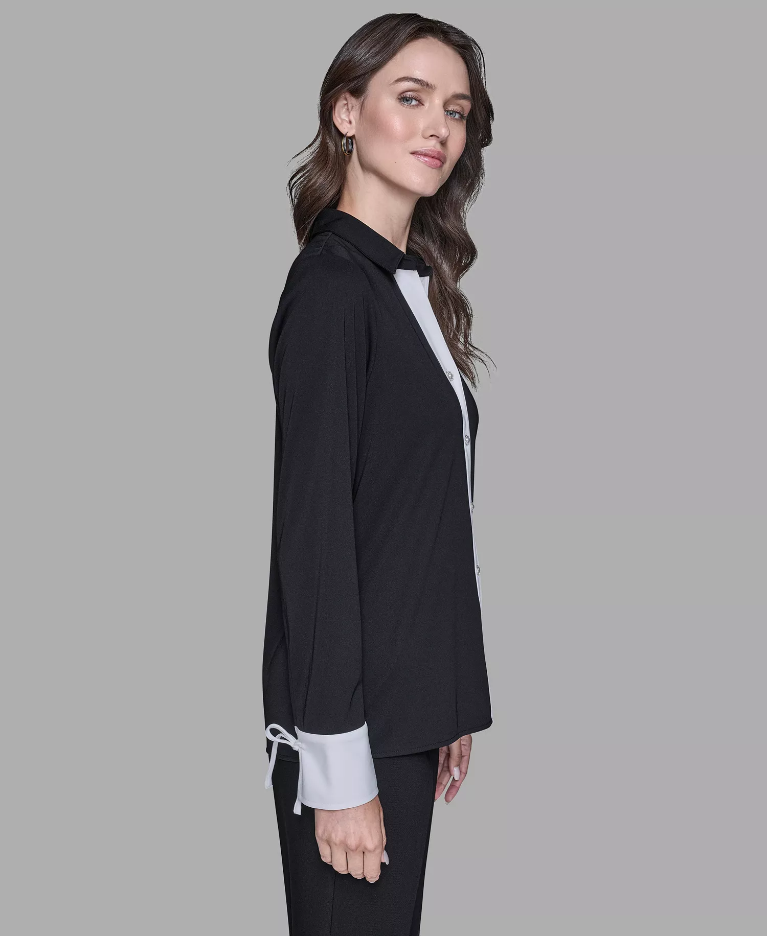 Women's Contrast Collared Top - Black/soft White - L