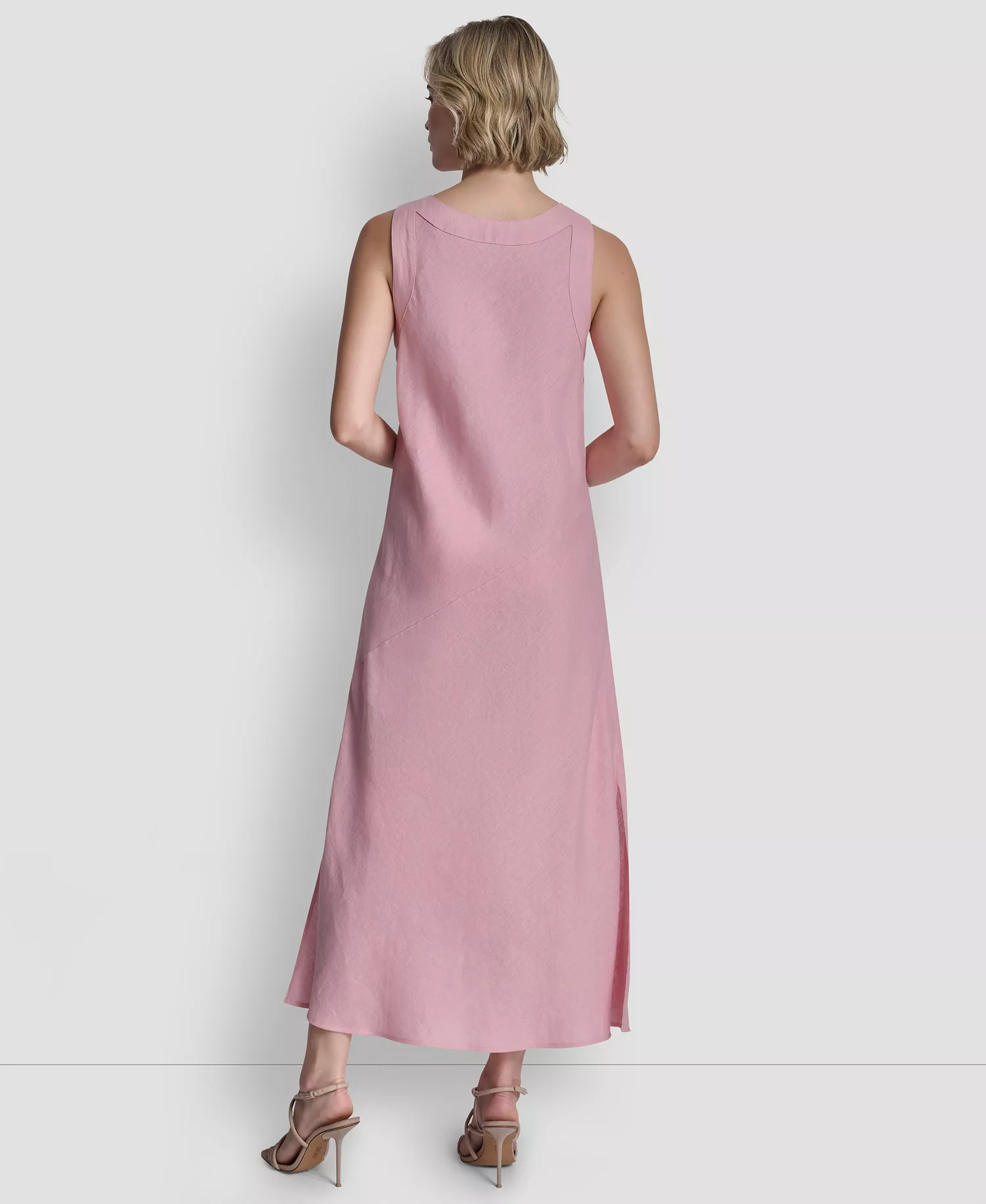 Women's Linen Panelled V-Neck Midi Dress - Bloom Pink - L
