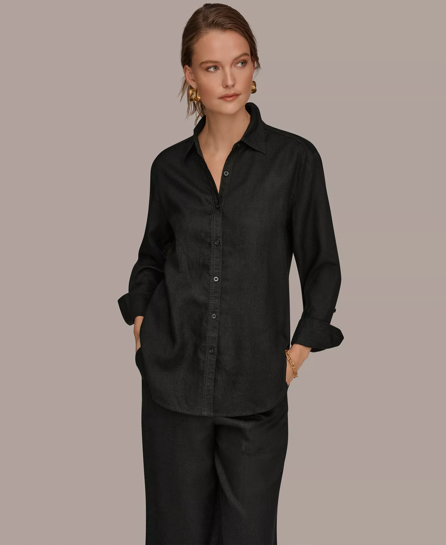 Women's Button-Down Shirt - Black - L