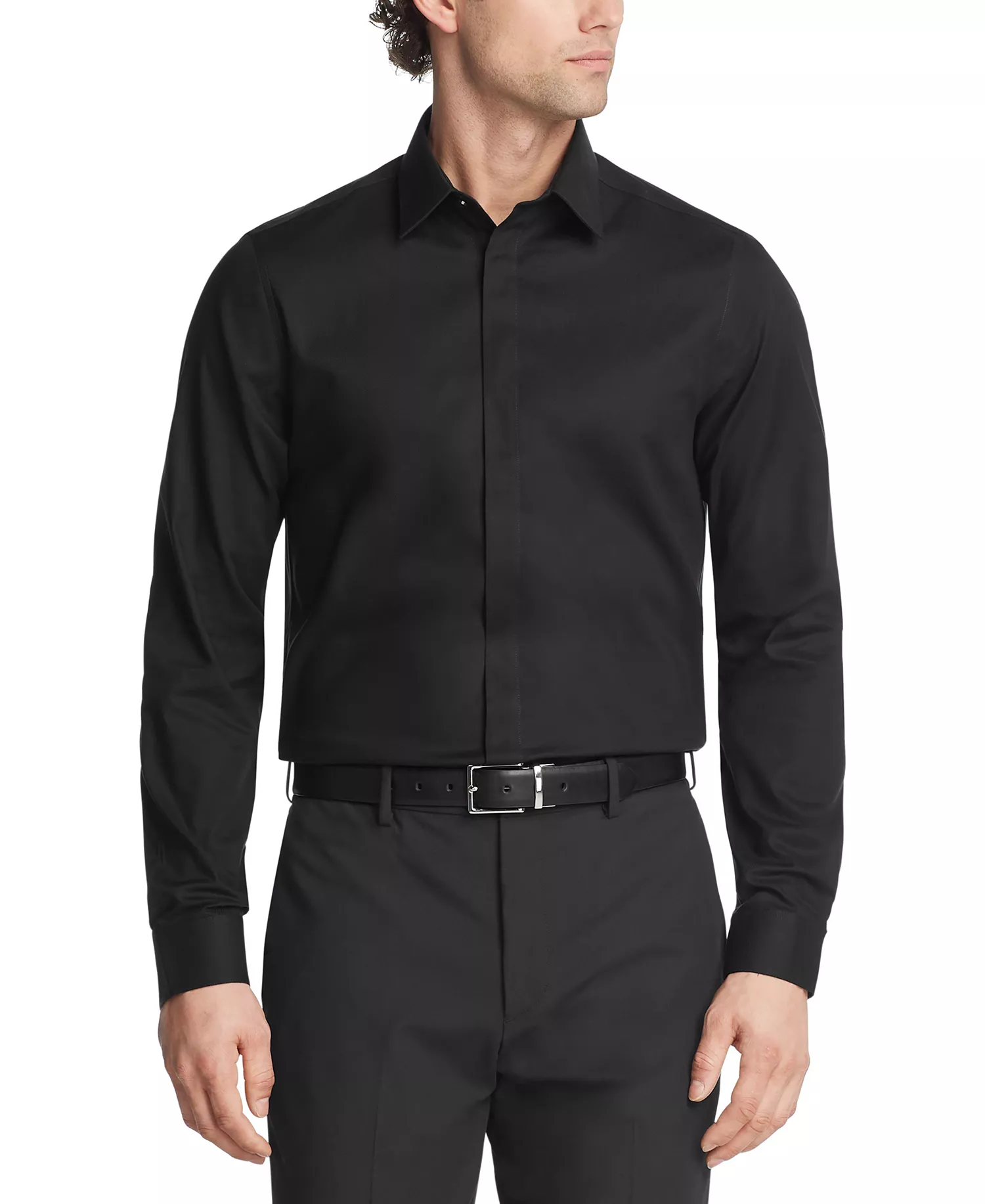 Men's Slim-Fit Dress Shirt - BLACK - 14 32/33