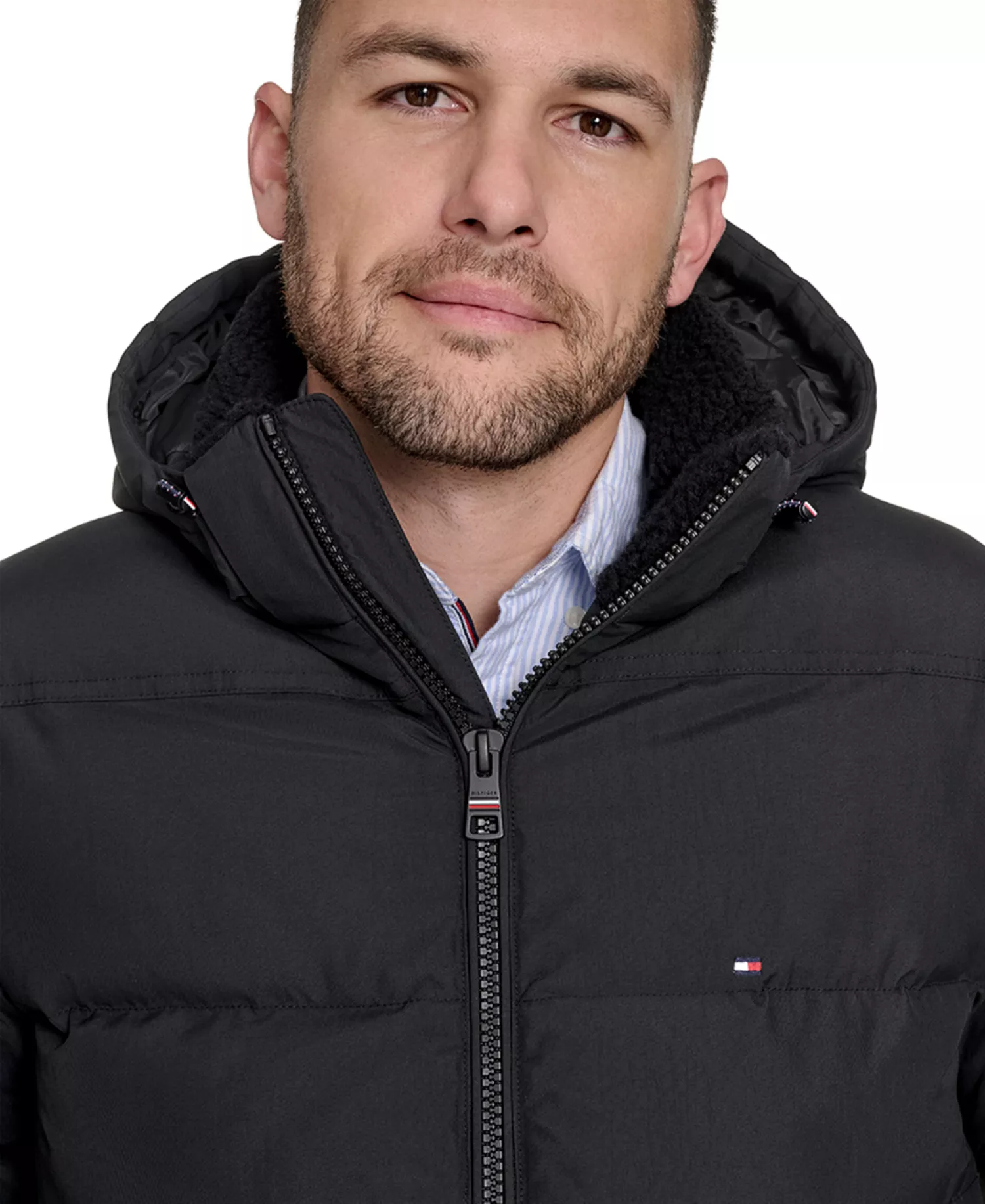 Men's Two Pocket Hooded Puffer Jacket - Black - 2XL