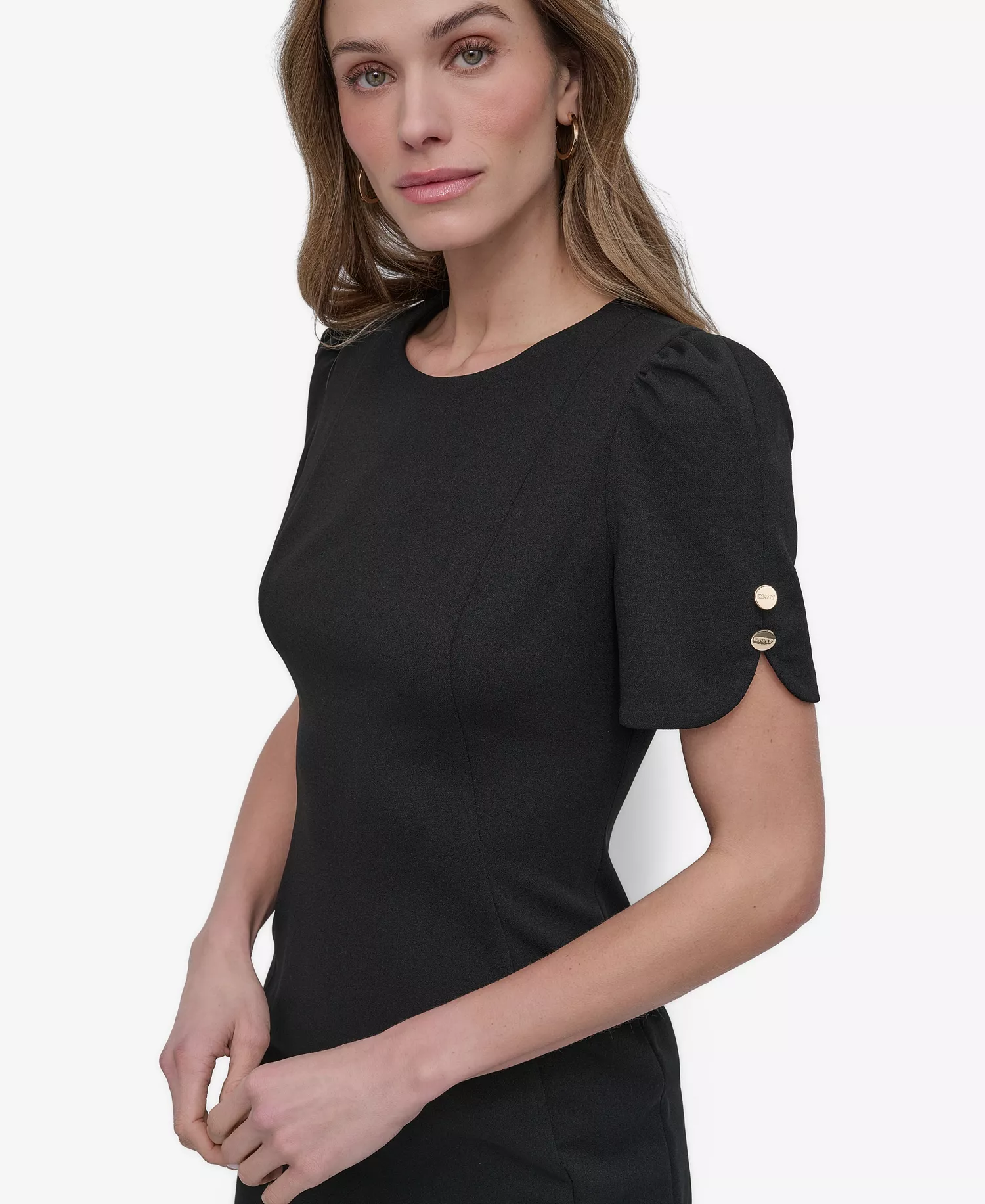 Women's Short Sleeve Scuba Crepe Sheath Knee-length Dress - Black - 4