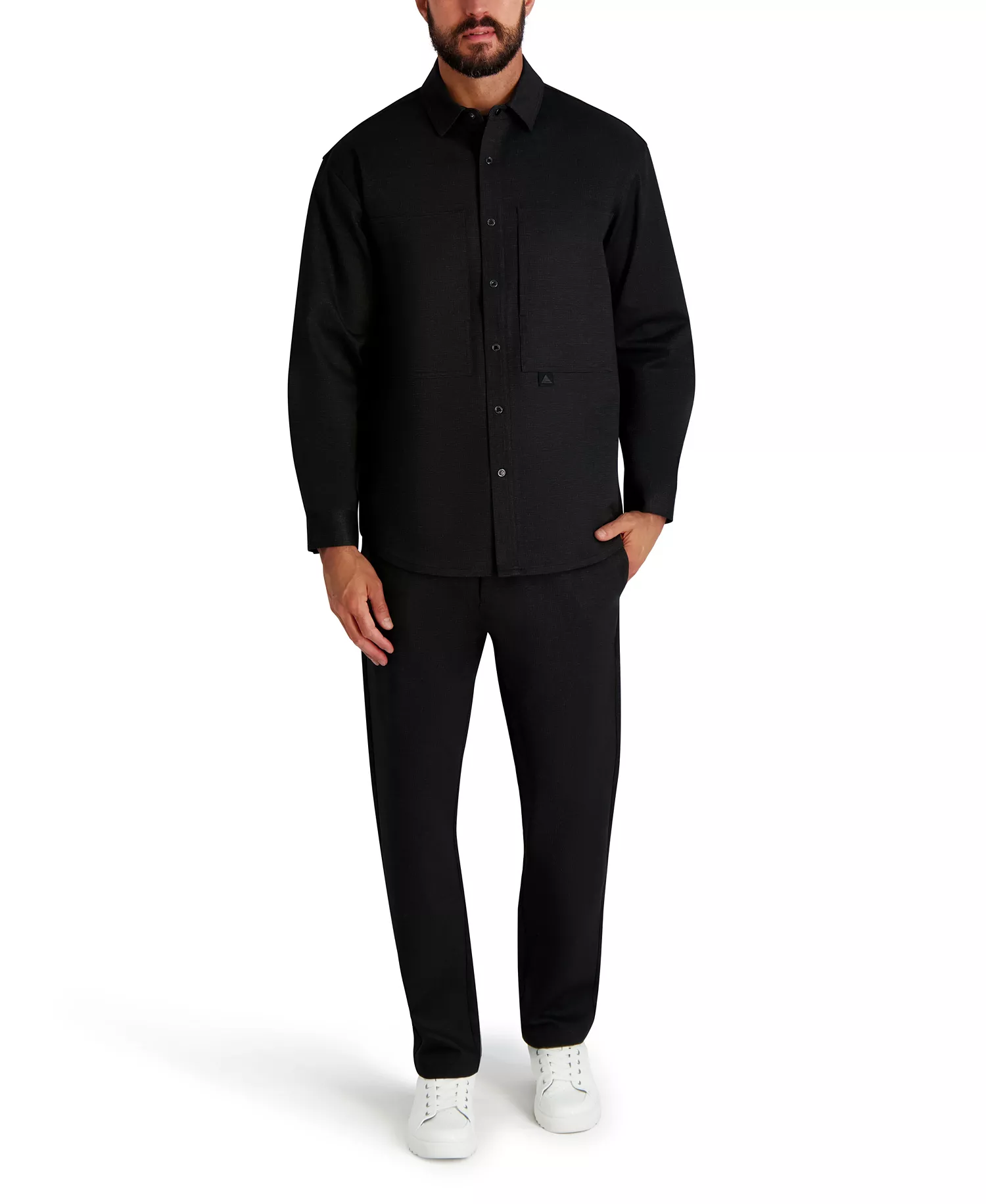 Men's Houndstooth Pattern Utility Jacket - Black - L