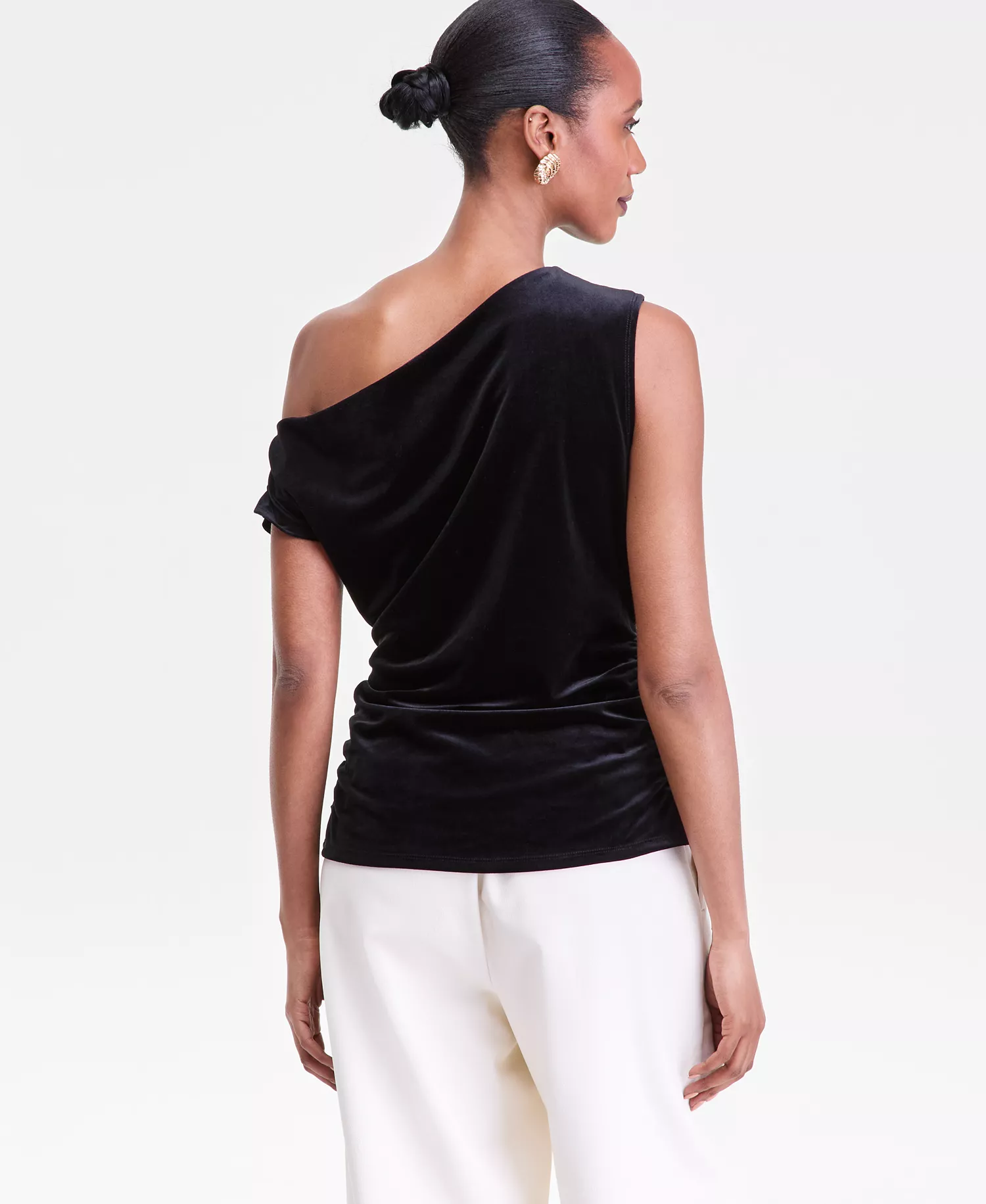 Women's Asymmetric Draped Velvet Top, Macy's Exclusive - Deep Black - S