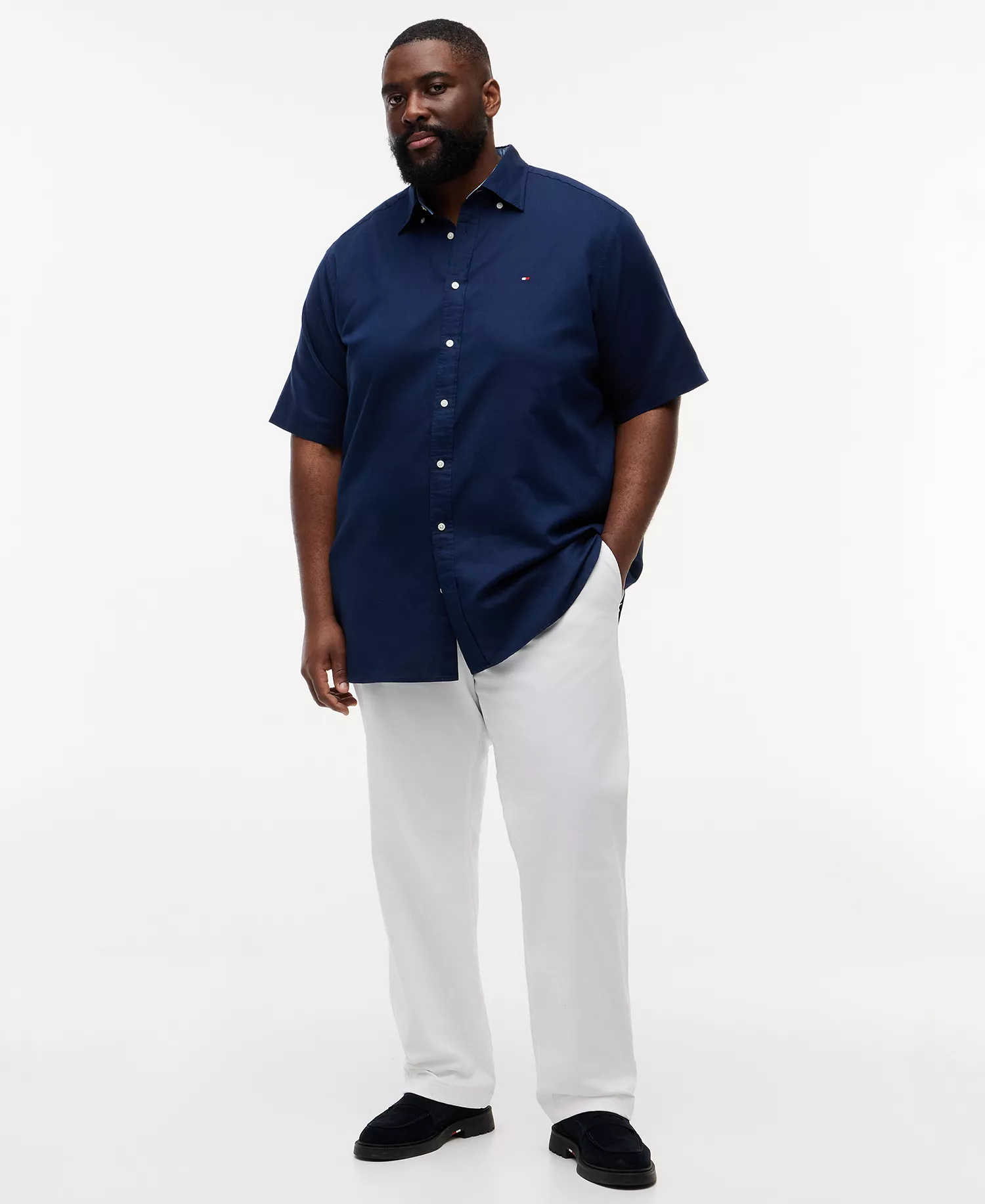 Men's Big & Tall Linen-Blend Short-Sleeve Shirt - Carbon Navy - 2XLT