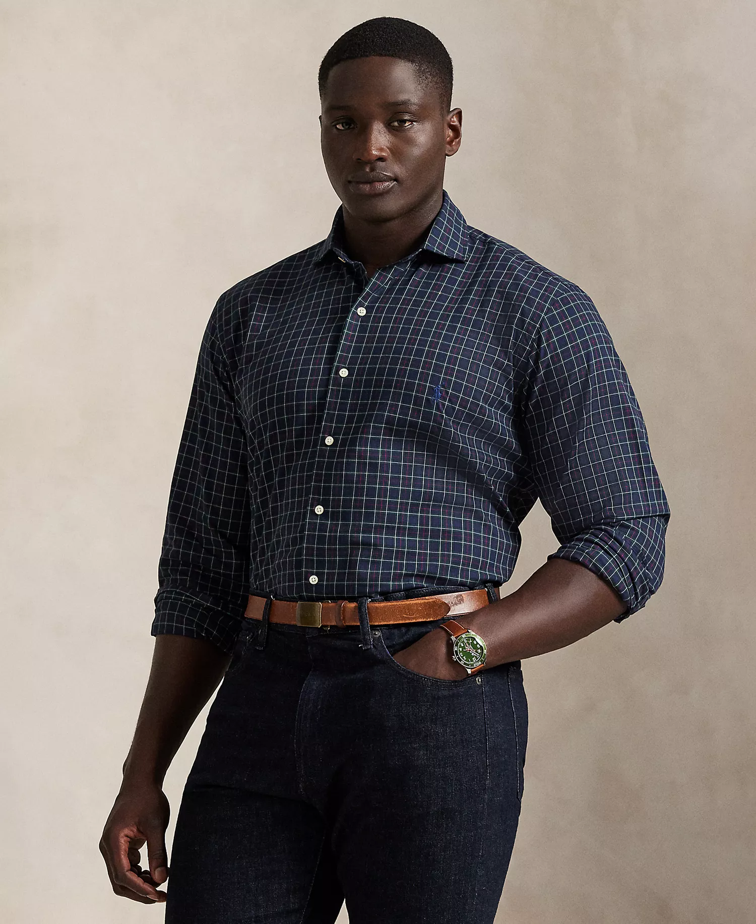 Men's B&T Long Sleeve Brushed Twill Shirt - Navy Forest - 2LT