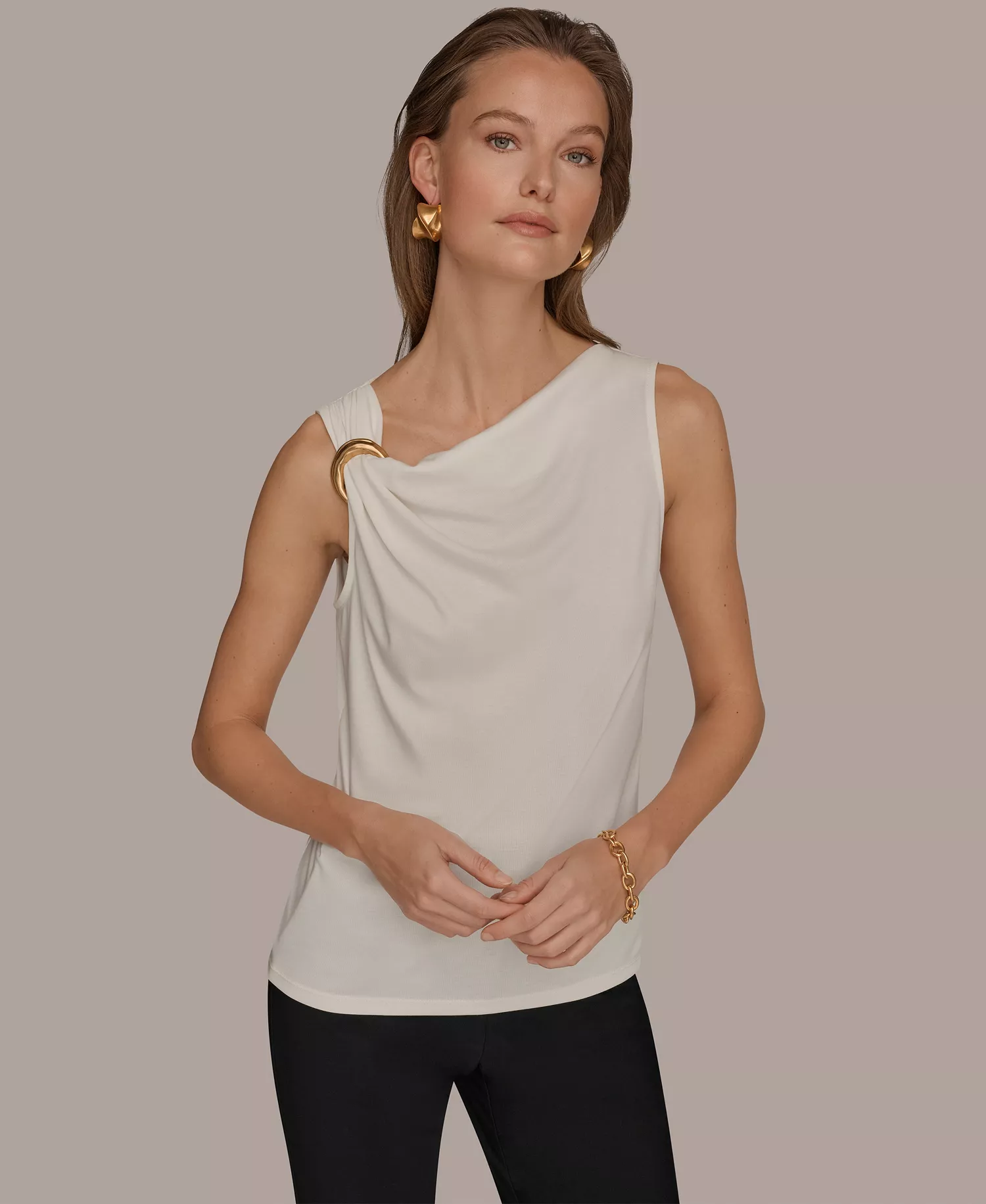 Women's Cowl Neck Top - Cream - L