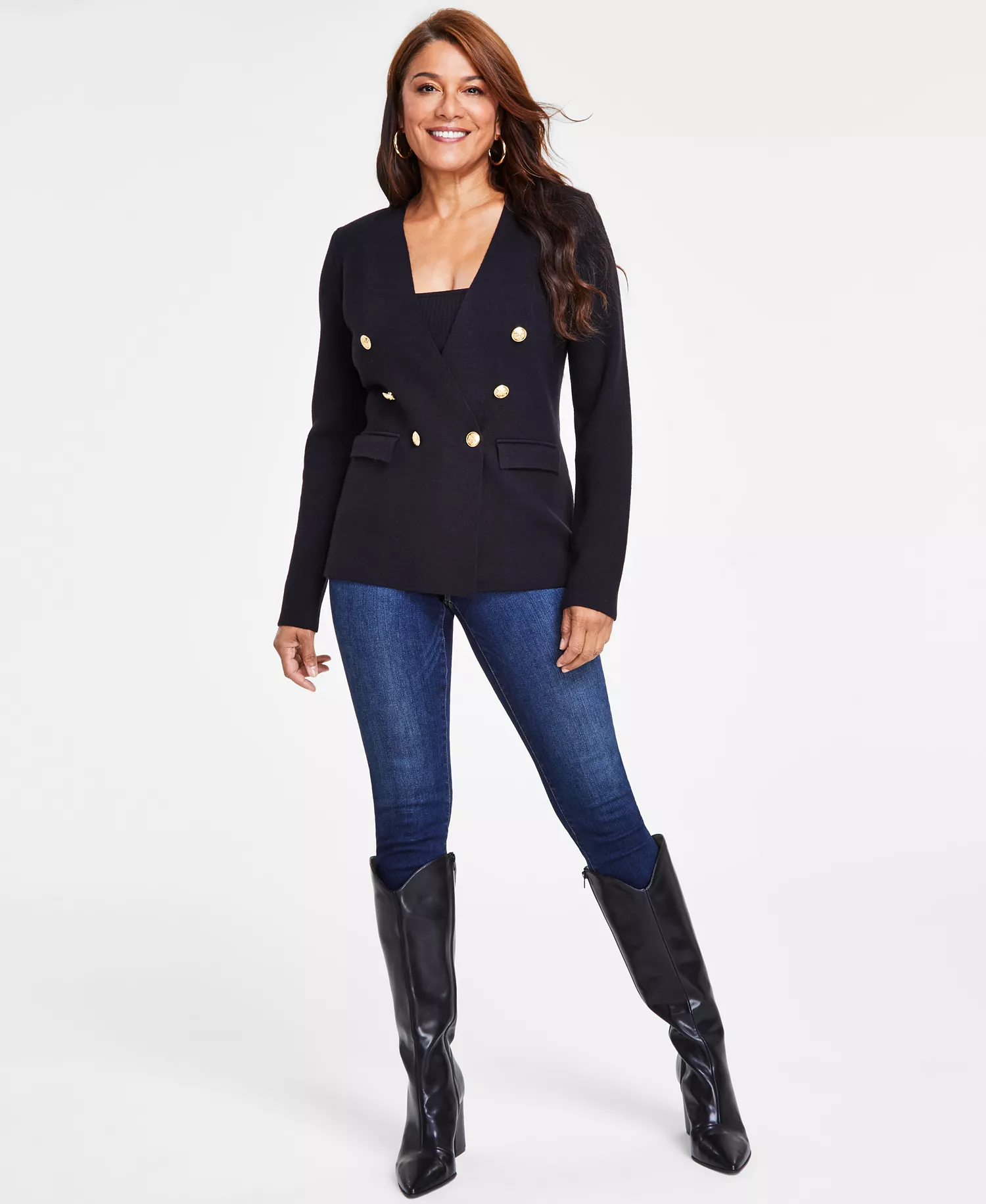 Women's Sweater Blazer, Created for Macy's - Deep Black - L