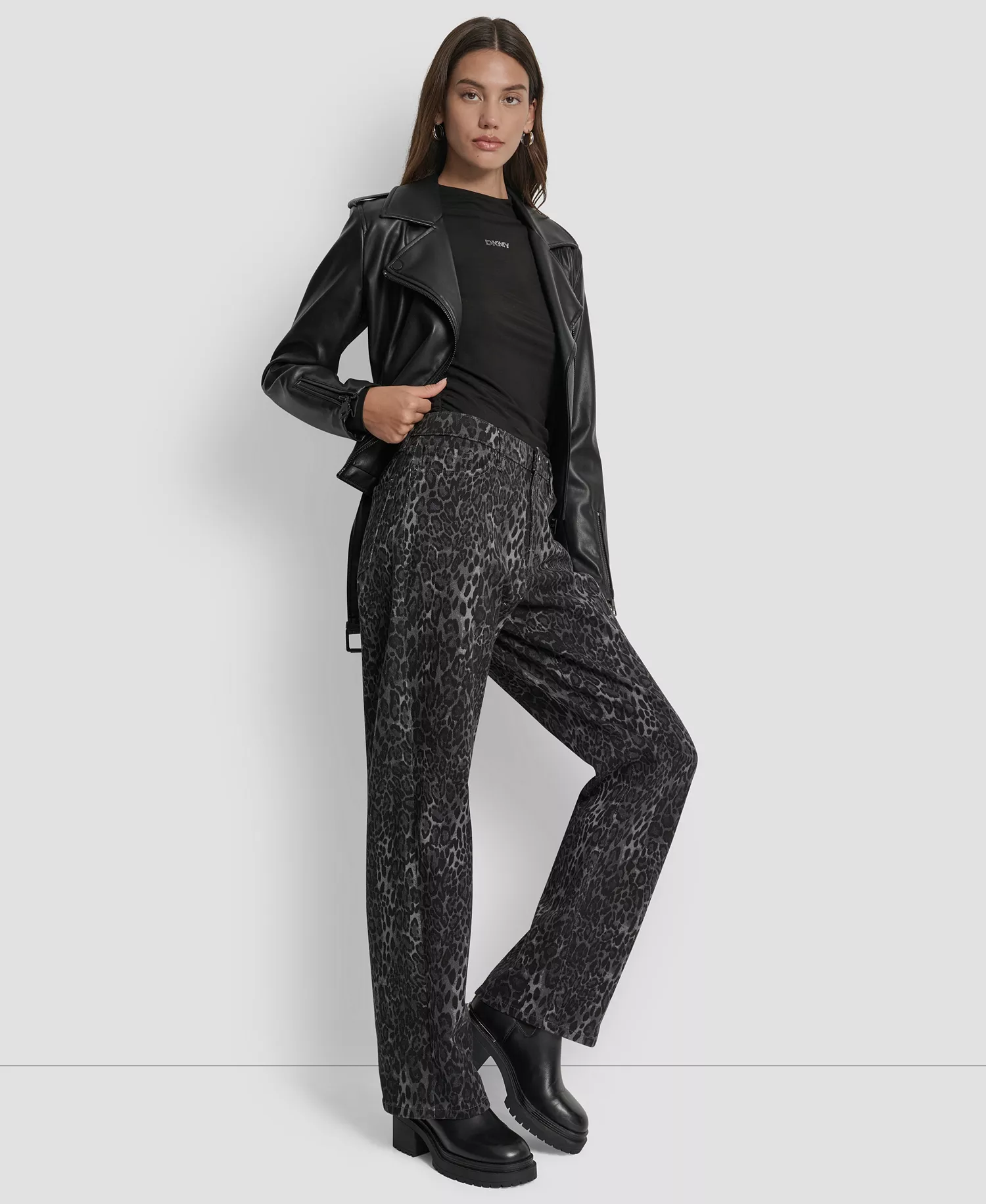 Women's Mid Rise Leopard Print Jeans - Forged Iron Jaguar - 24