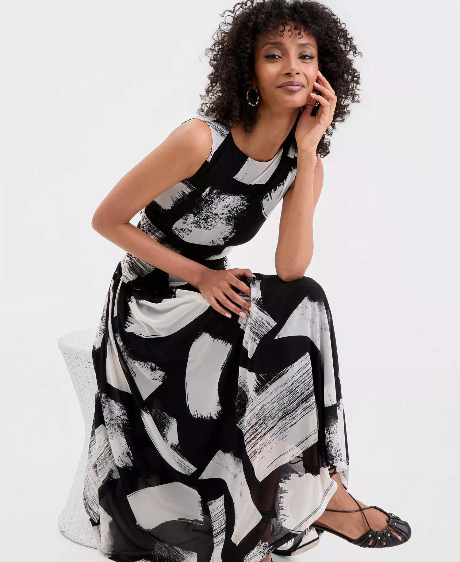 Women's Sleeveless Printed Mesh Dress, Macy's Exclusive  - Gia Abstract - L