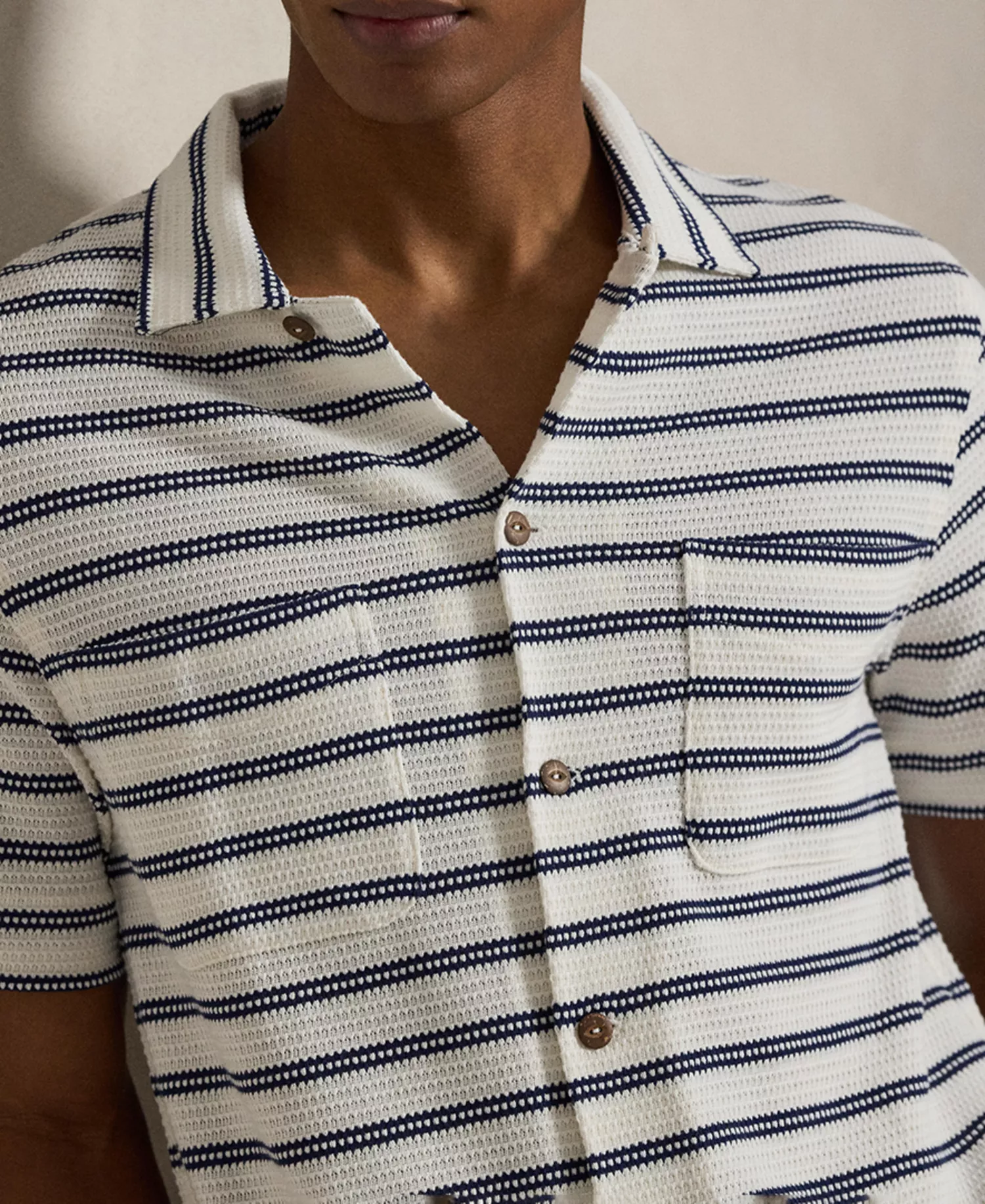Men's Striped Camp Collar Shirt - Pale Cream/Newport Navy - 2XL