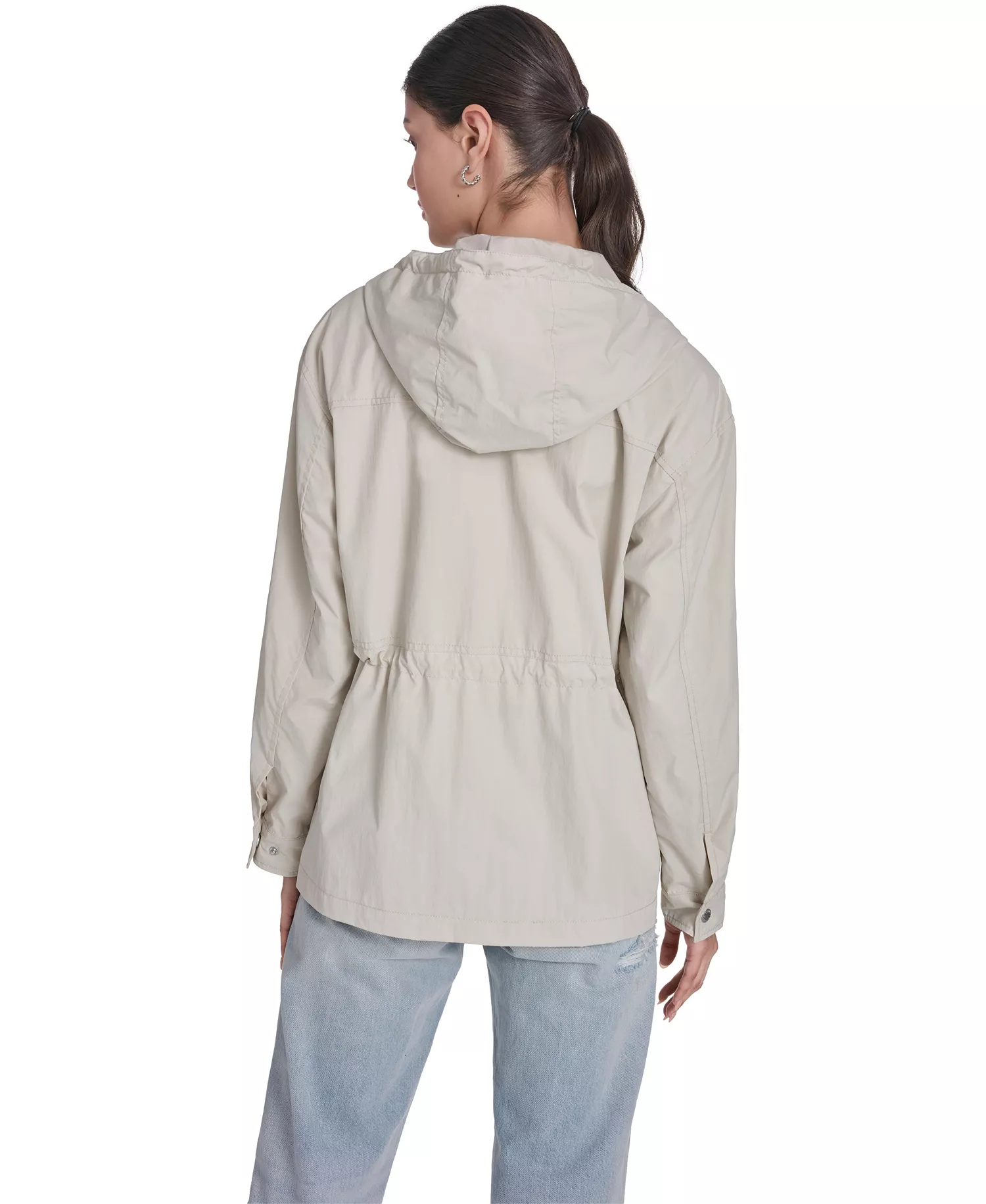 Women's Hooded Zipper and Button-Snap Jacket - Oatmeal - L