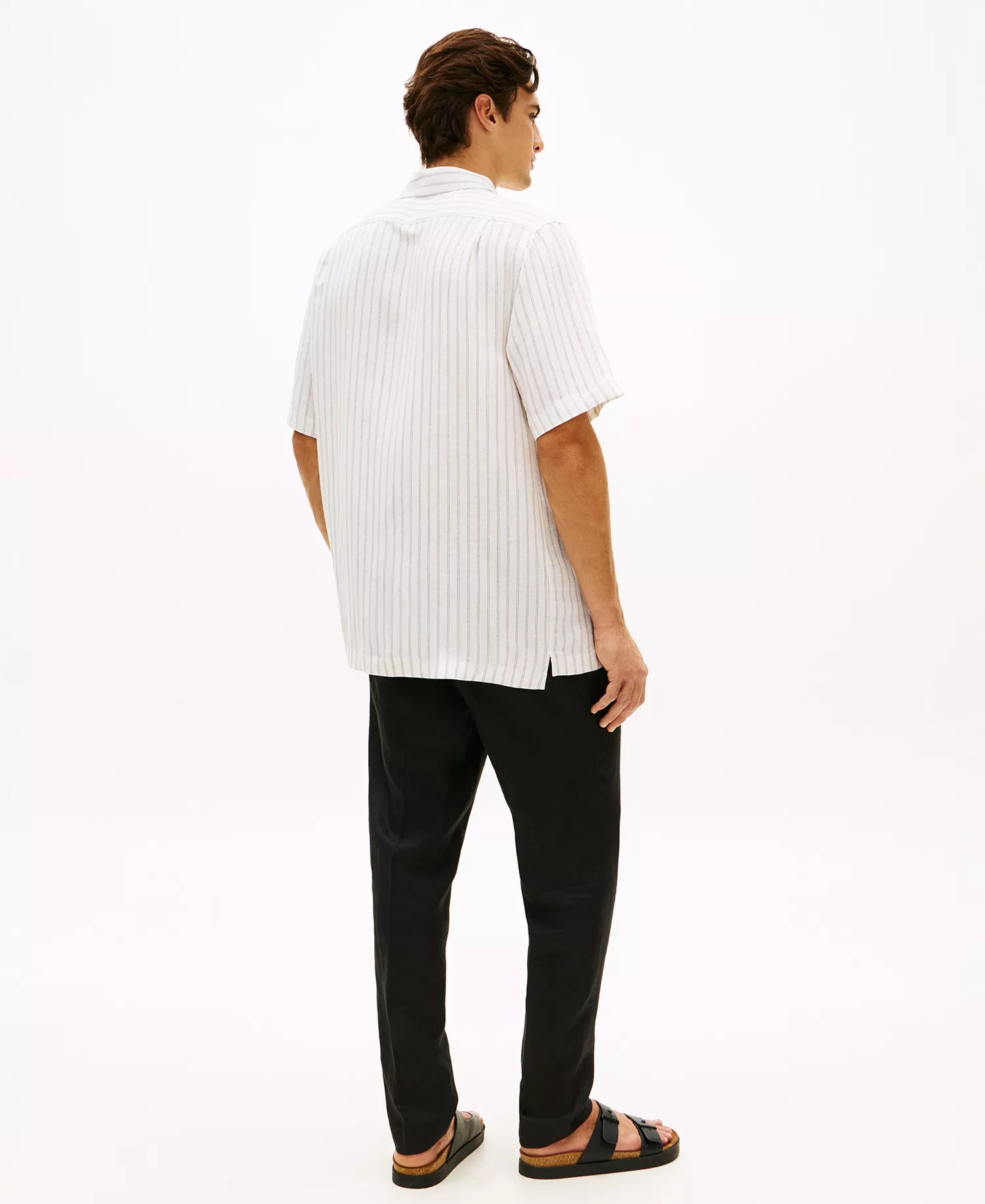 Men's Engineered Stripe Linen-Blend Shirt - White/Black - L