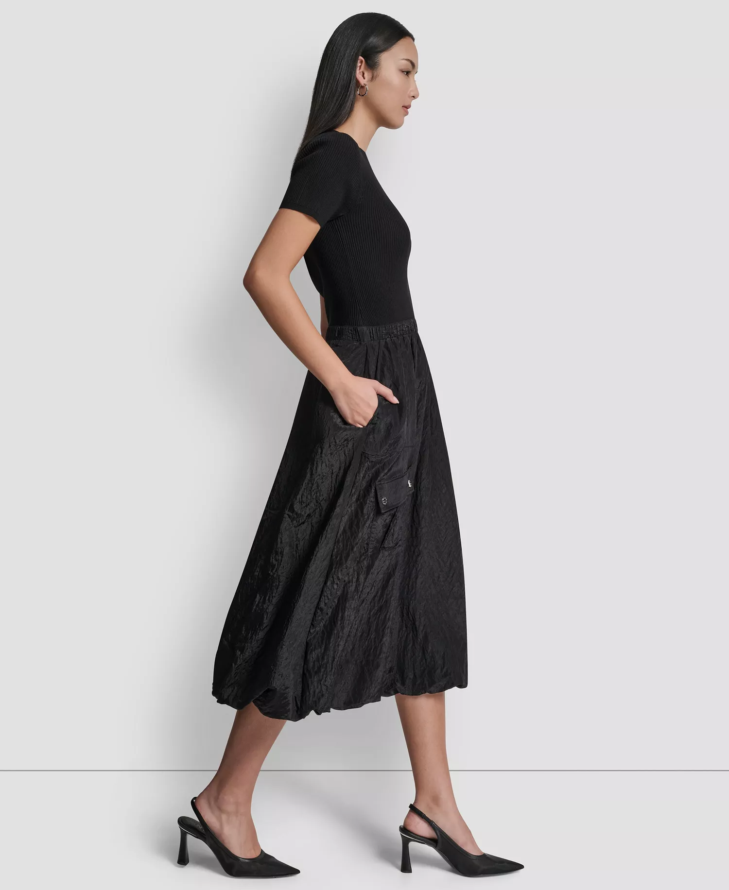 Women's Mix Media Cargo Pocket Sweater Dress - Black - L