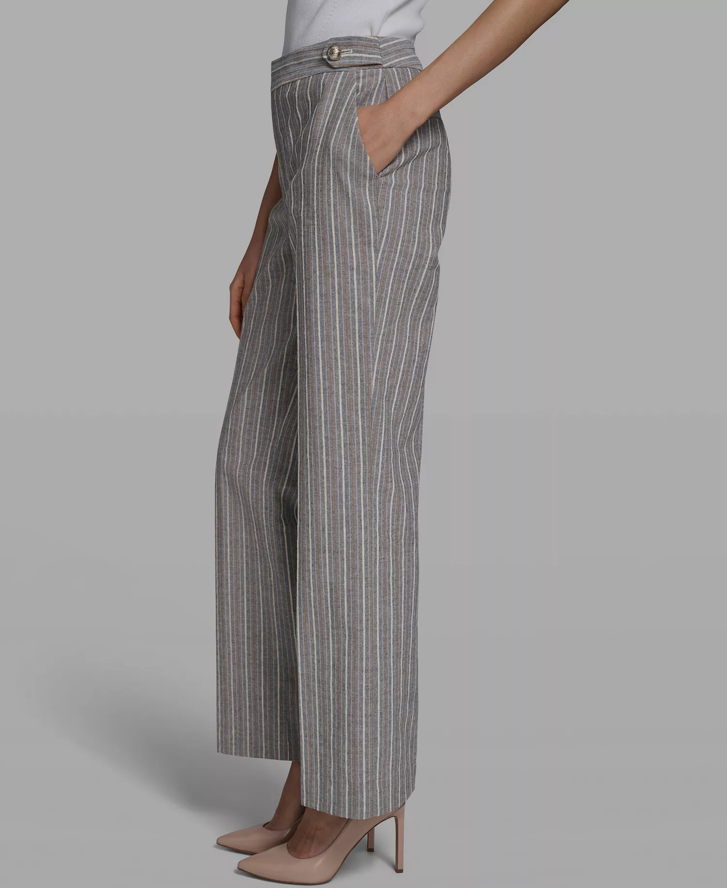 Women's Multi-Stripe Mid-Rise Straight Pants - Bisque Multi - 0