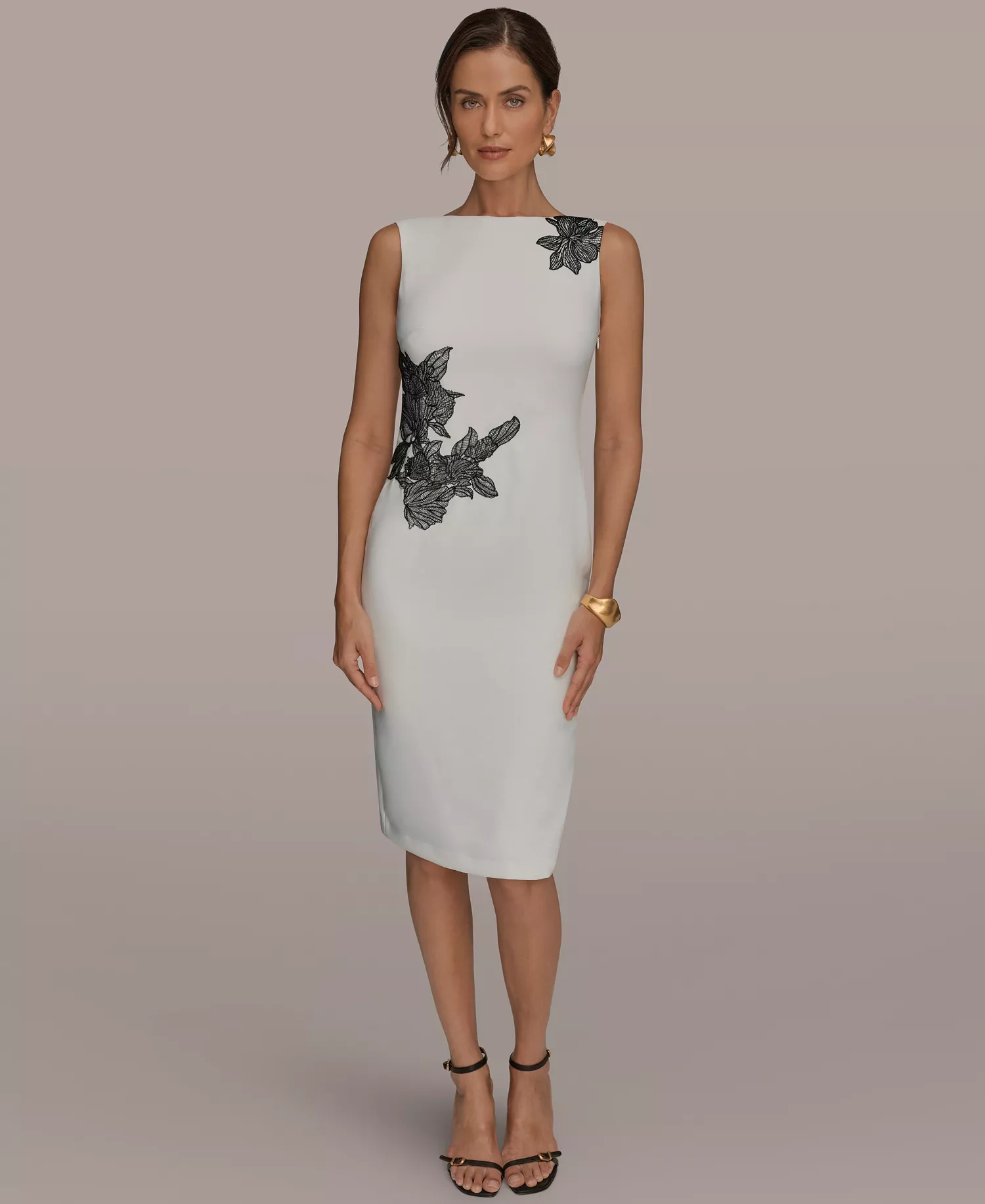 Petite Applique Detail Sheath Dress - Cream/black - 0P