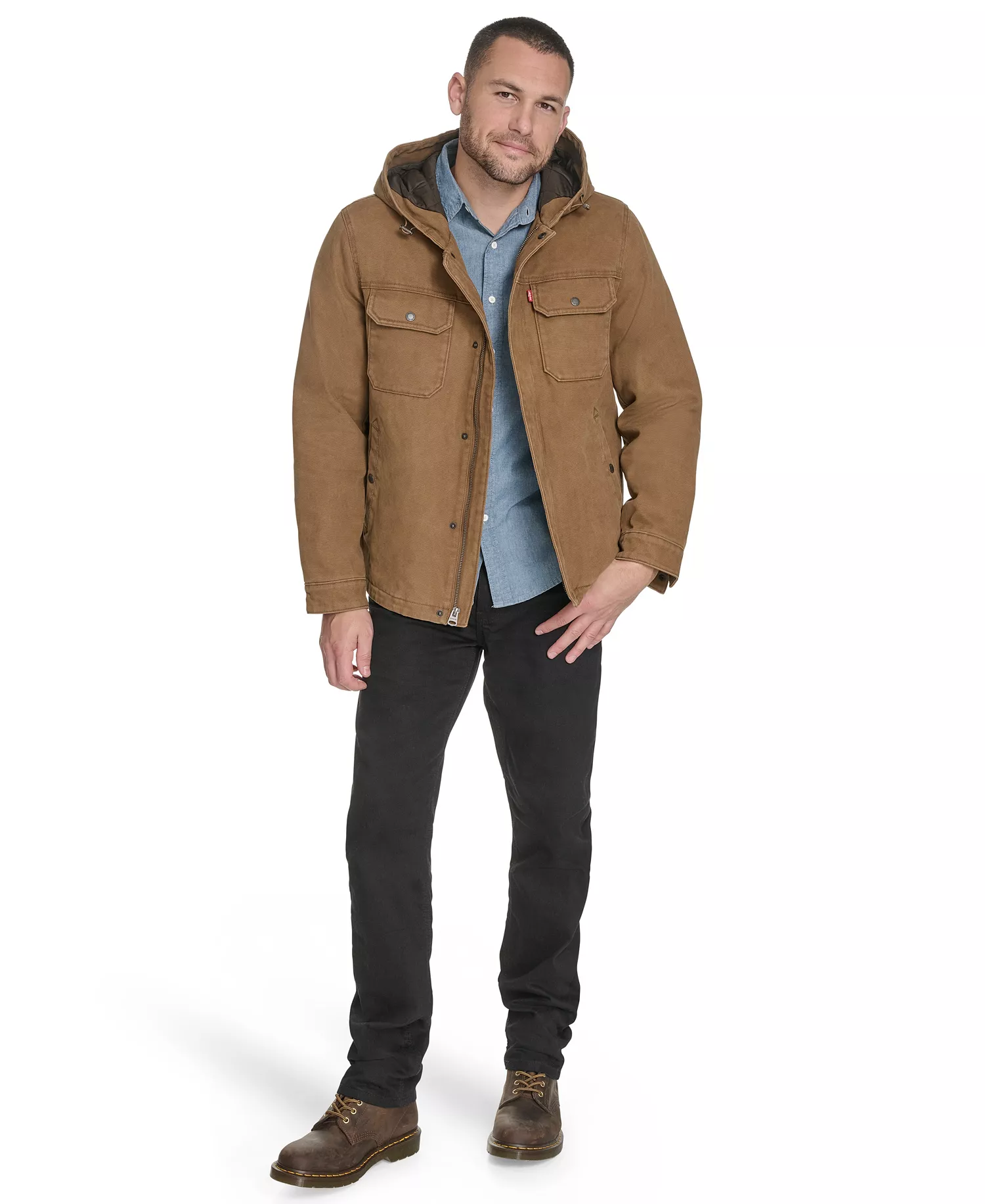 Men's Cotton Canvas Hood Jacket - Worker Brown - L
